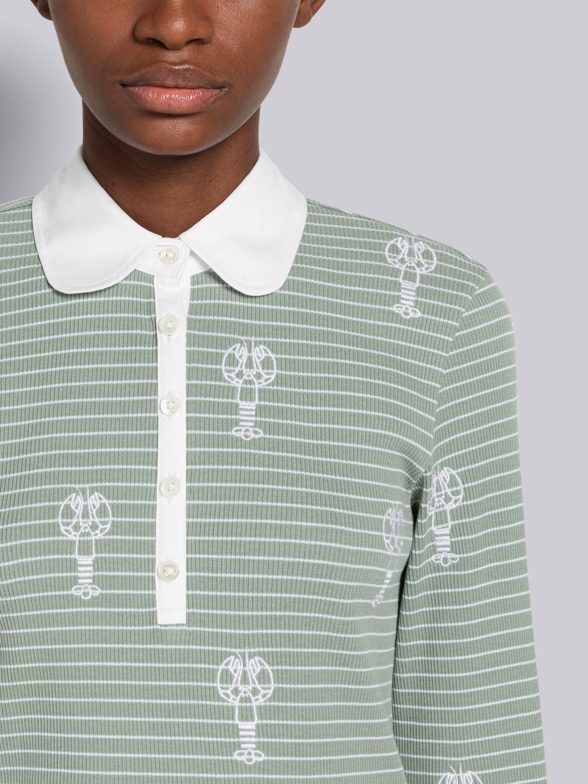 Pinstripe Rib Lobster Half Drop Long Sleeve Polo - 5
