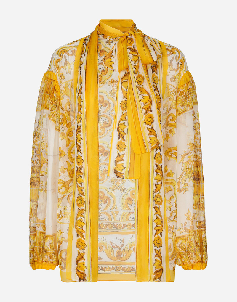 Chiffon pussy-bow shirt with majolica print 1