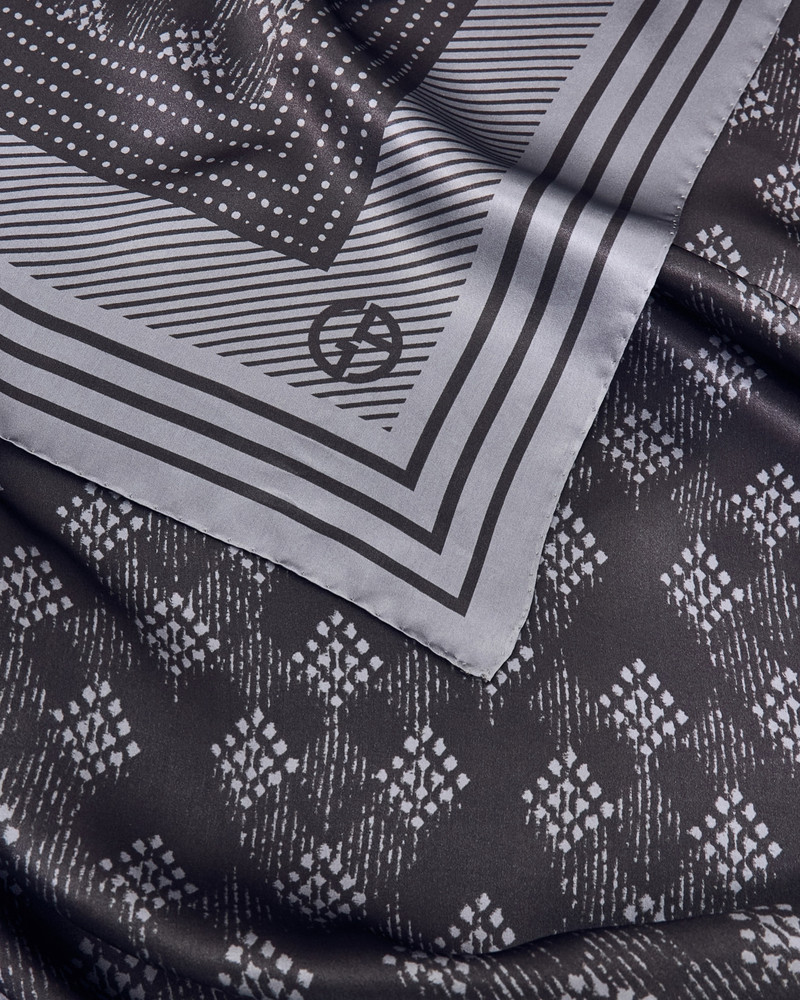 GIORGIO ARMANI SILK SCARF WITH GEOMETRIC PATTERN AND STRIPED EDGES outlook