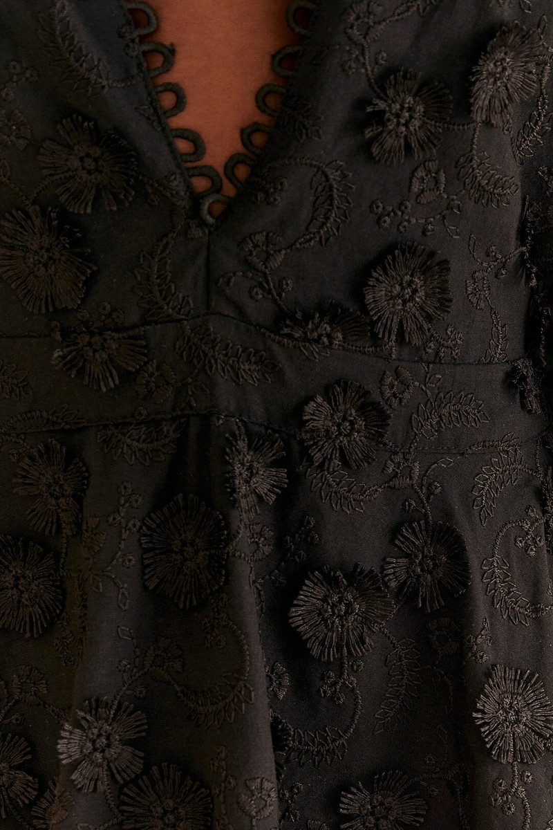 Black Flowers Textured Tiered Midi Dress 6