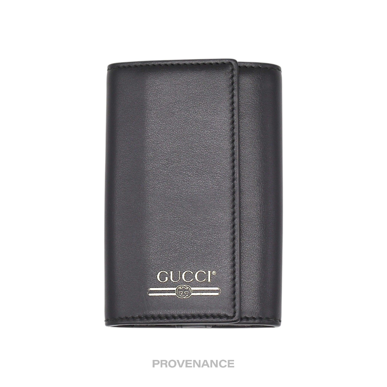 Gucci GG Vintage Logo 6 Key Holder - Black Leather Gold - 2
