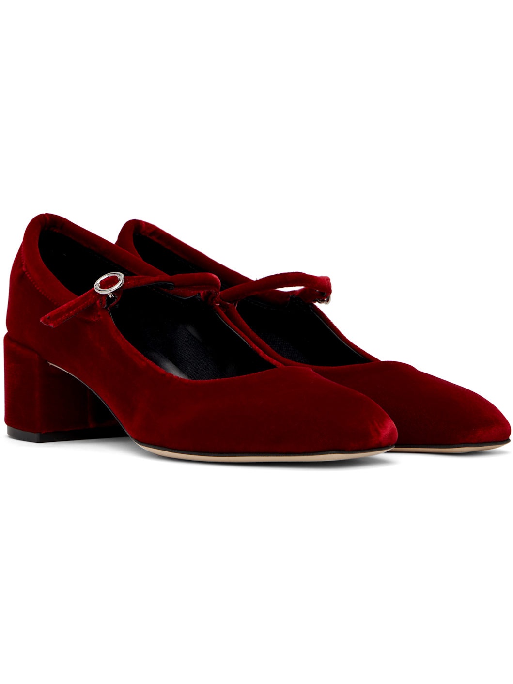 Red Aline Velvet Mary-Jane Heels - 4