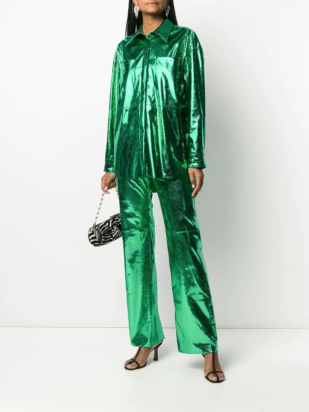 metallic flared trousers - 2