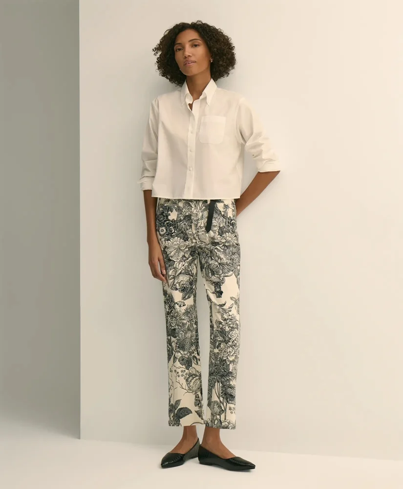 Cotton Floral Cropped Kick Flare Jeans - 1