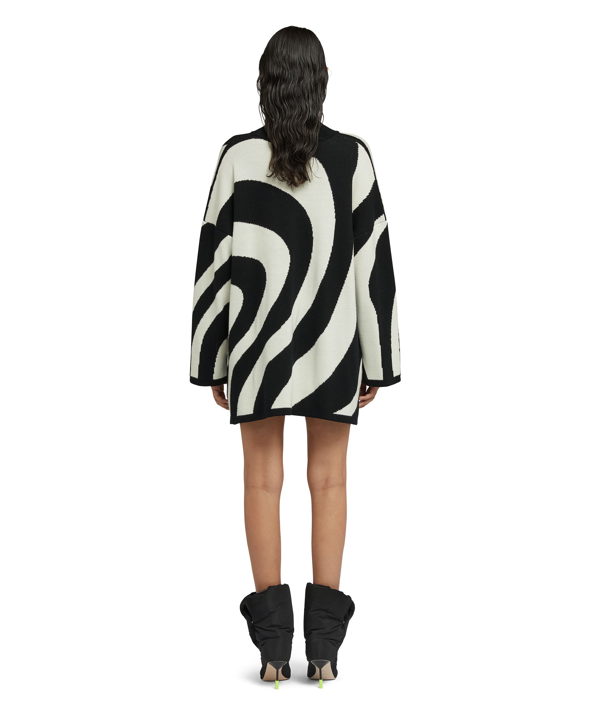 Midi dress with "Illusion Waves" print in pure wool - 3