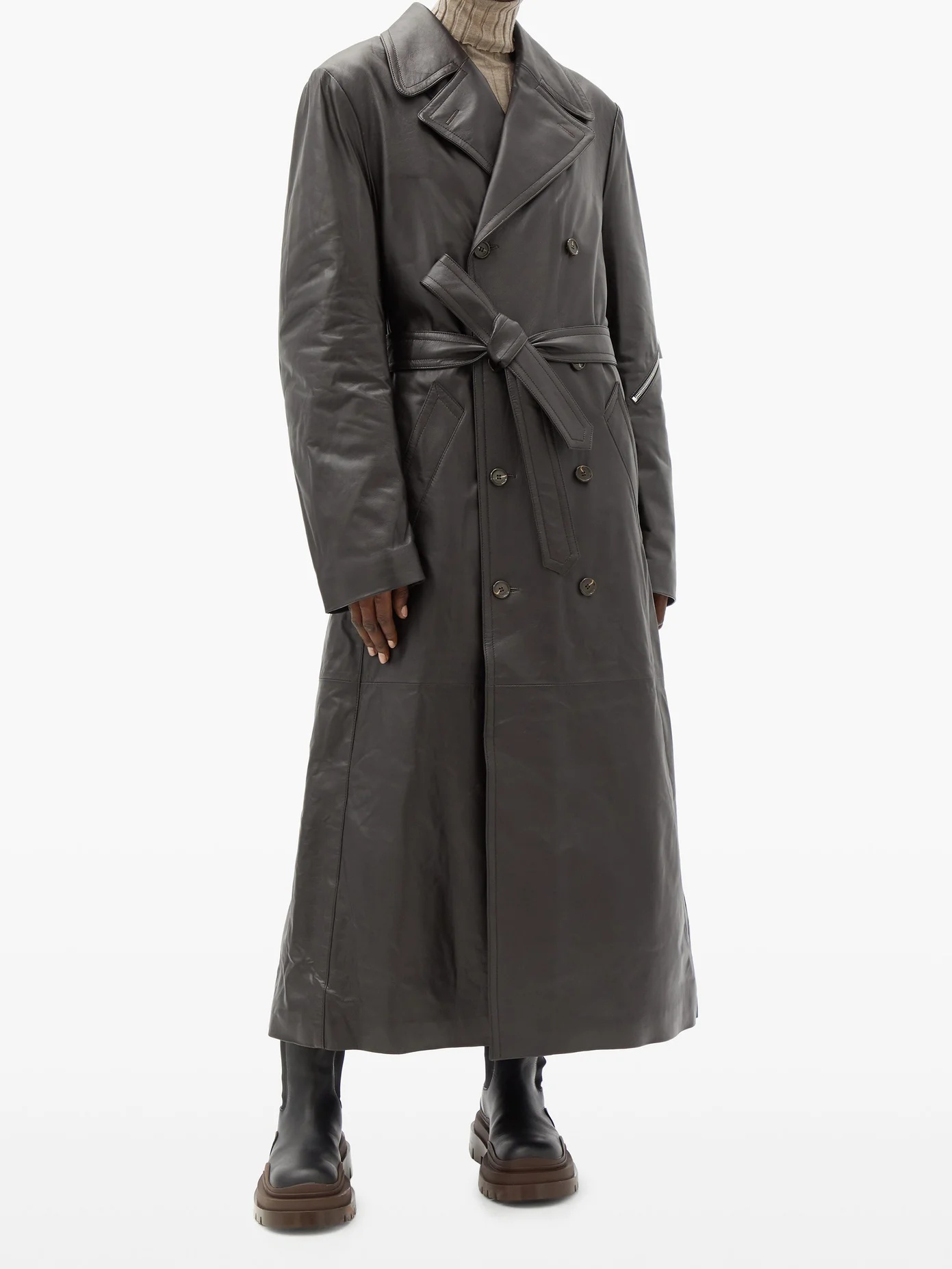 Double-breasted leather trench coat - 2