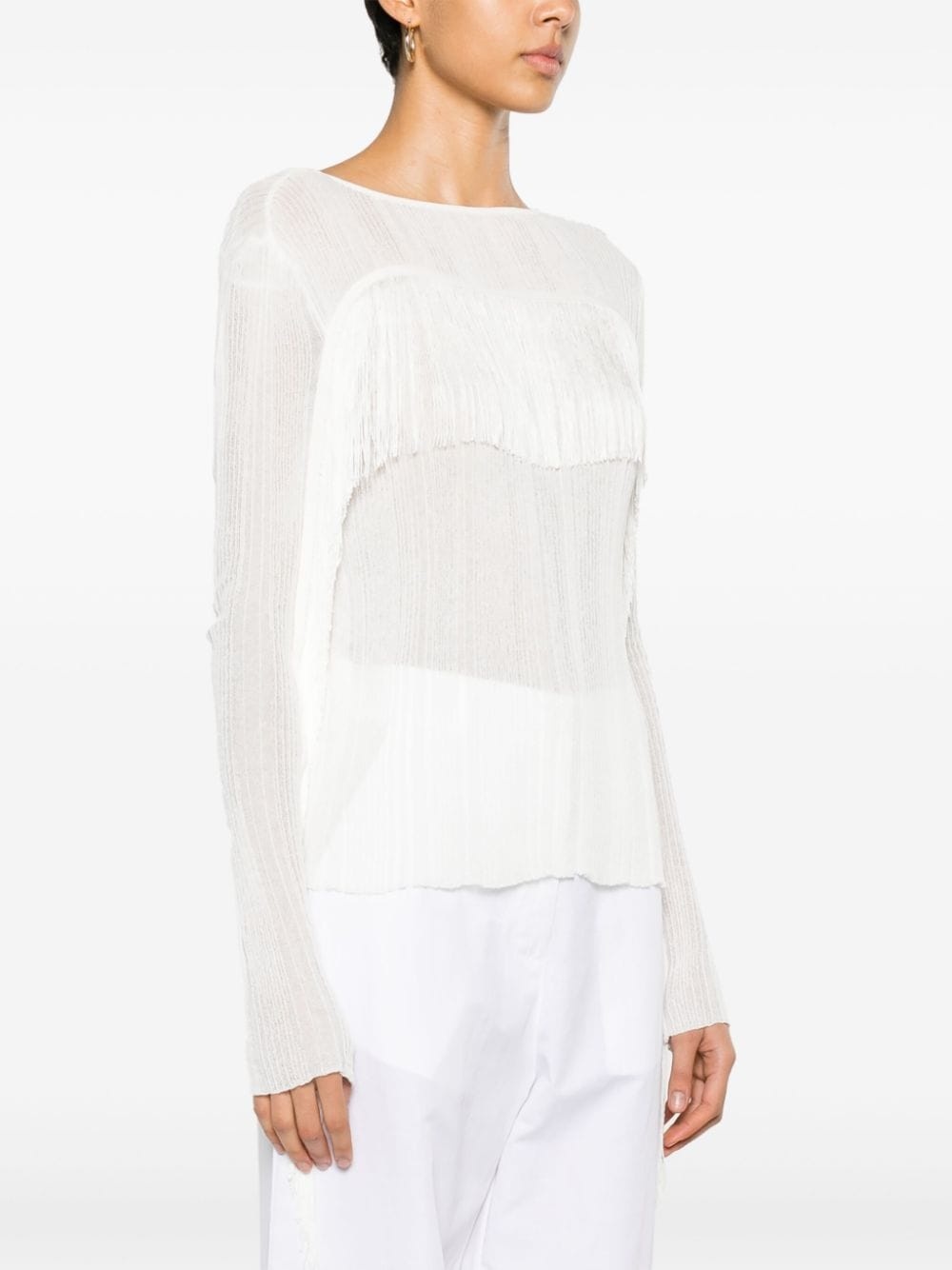 fringed ribbed blouse - 3