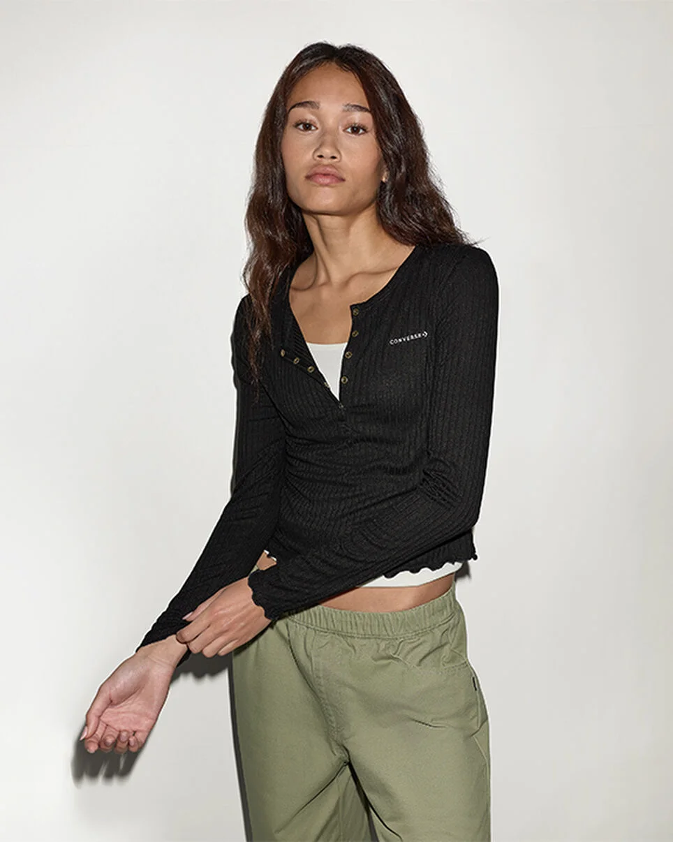 Pointelle Henley Long-Sleeve T-Shirt - 1