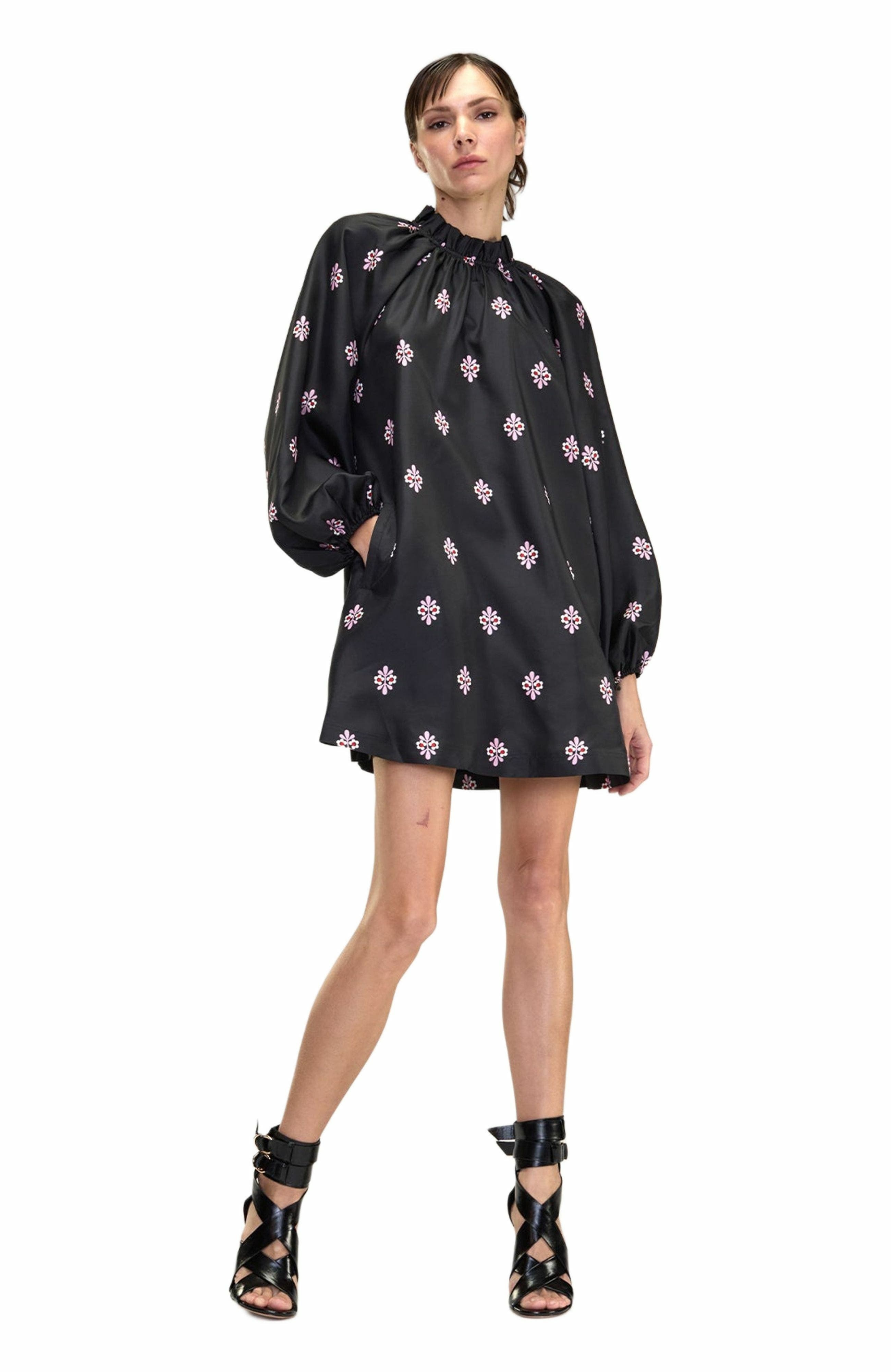 Cynthia Rowley Second Nature Silk Taffeta Dress in Black_Multi at Nordstrom - 1