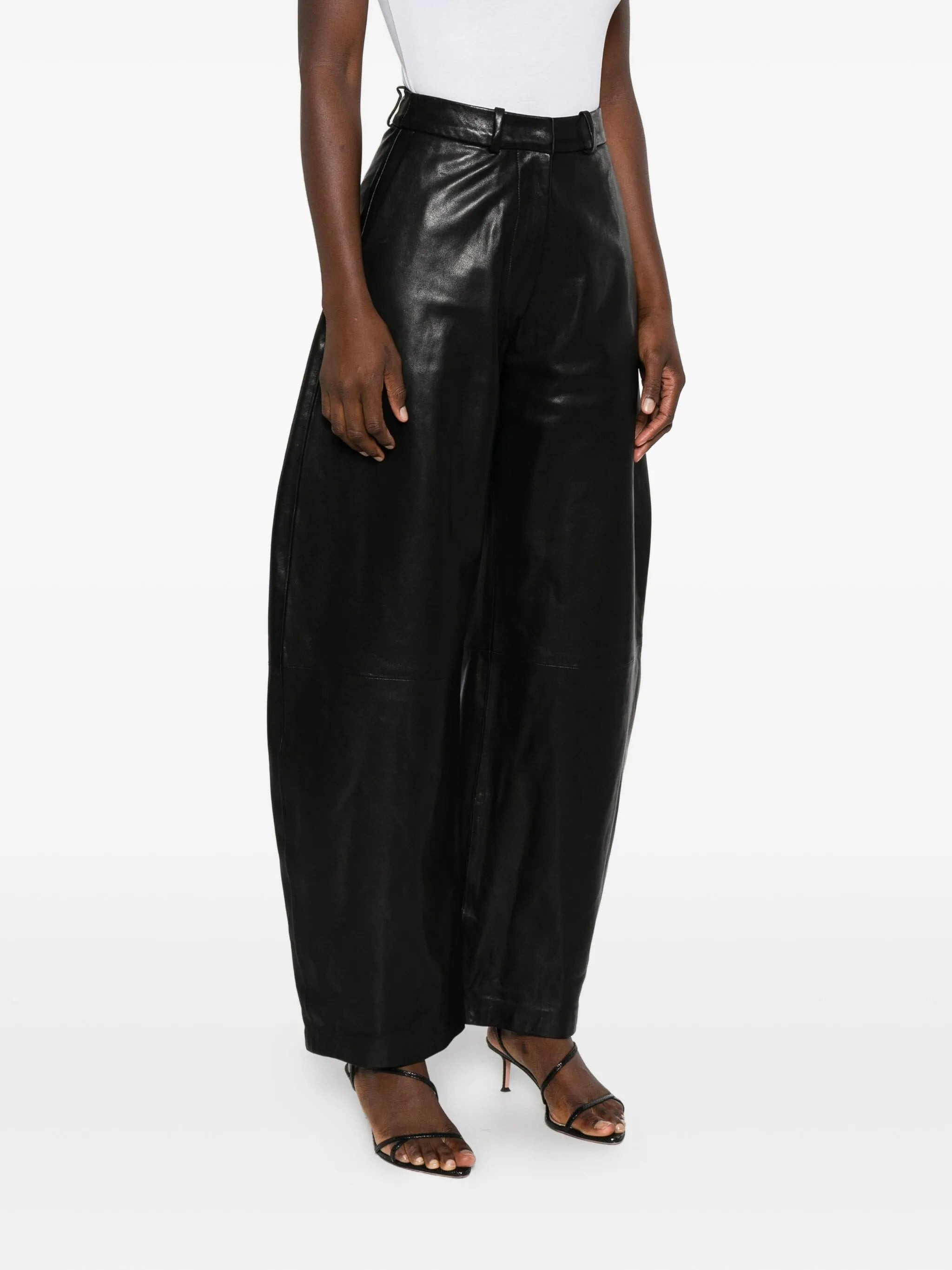 leather wide-leg trousers - 3