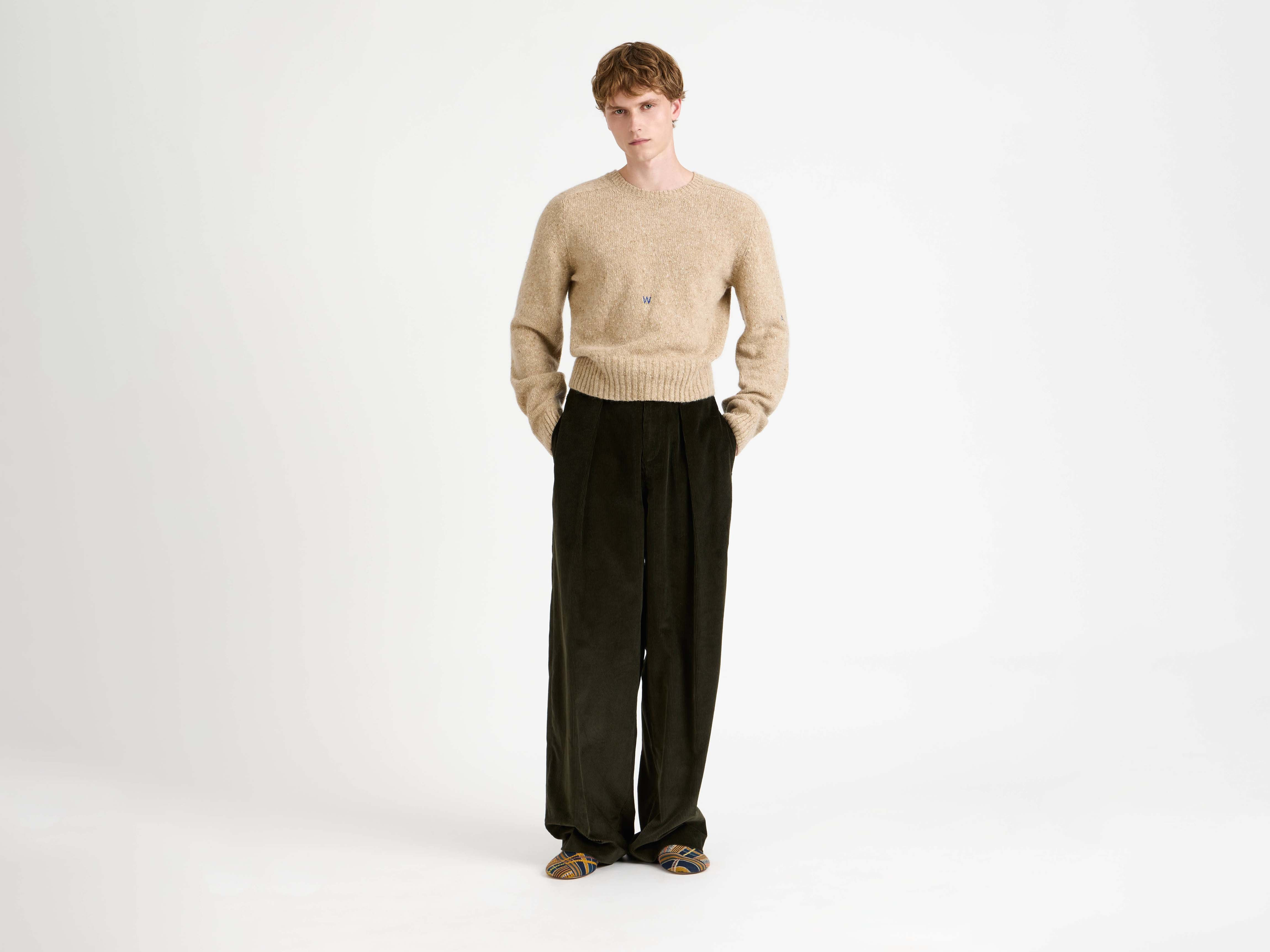 SLEEVE EMBROIDERED CREW NECK JUMPER OATMEAL MELANGE - 2