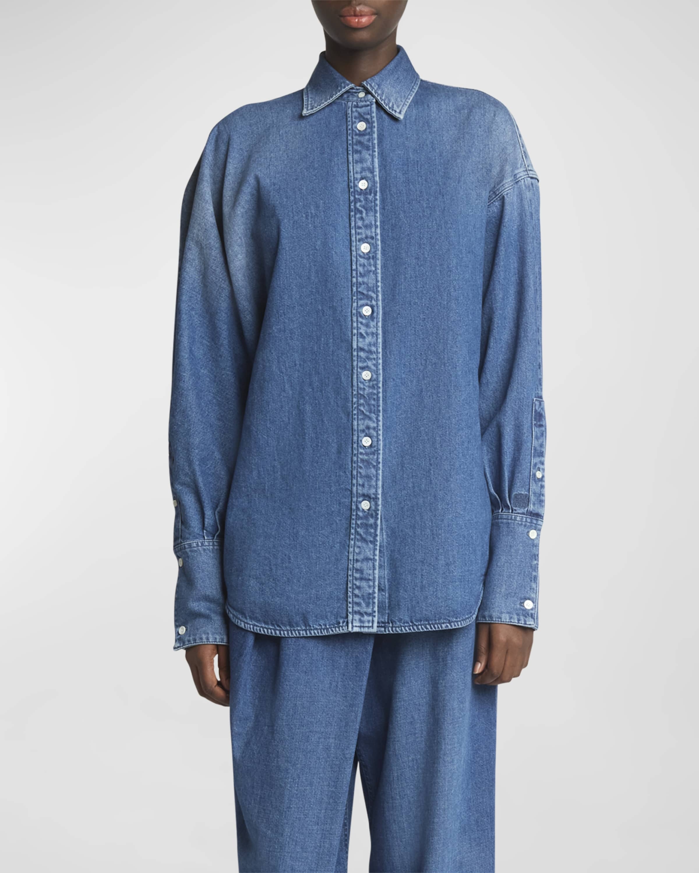 Denim Button-Front Shirt with Mother of Pearl Buttons - 2