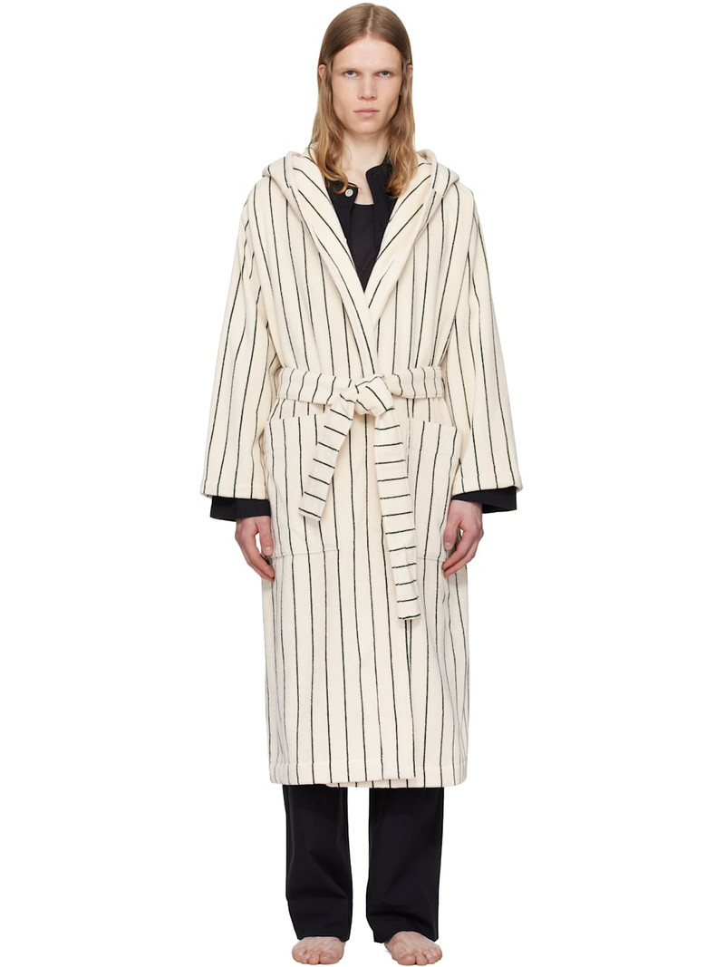 Off-White & Green Terry Hooded Bathrobe 1