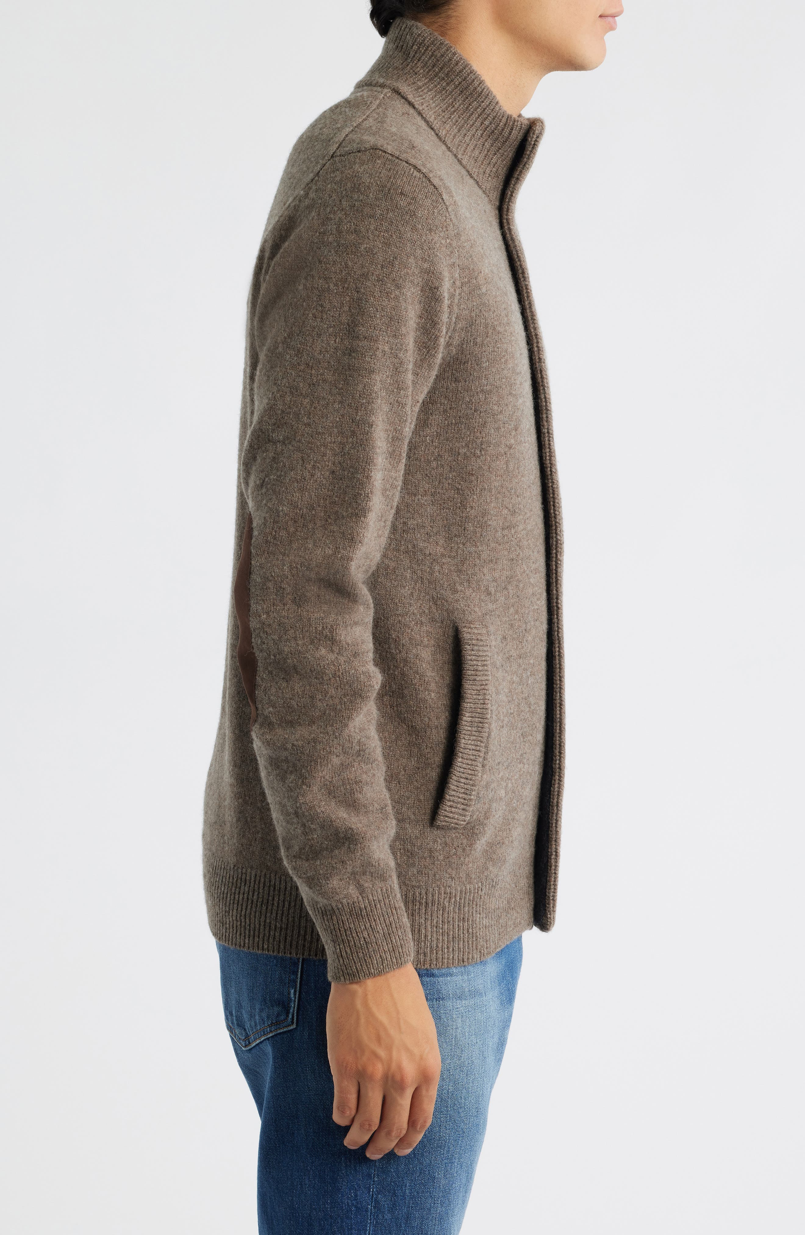 Barbour Wool Button & Zip Front Cardigan in Dark Stone at Nordstrom - 3