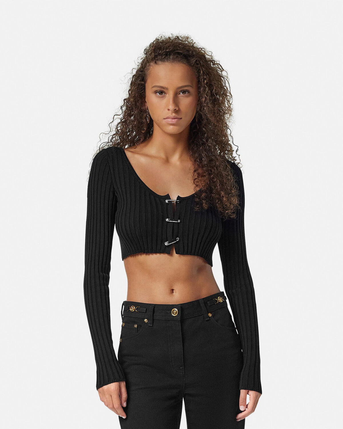 Safety Pin Scoop Crop Ribbed-Knit Cardigan - 4