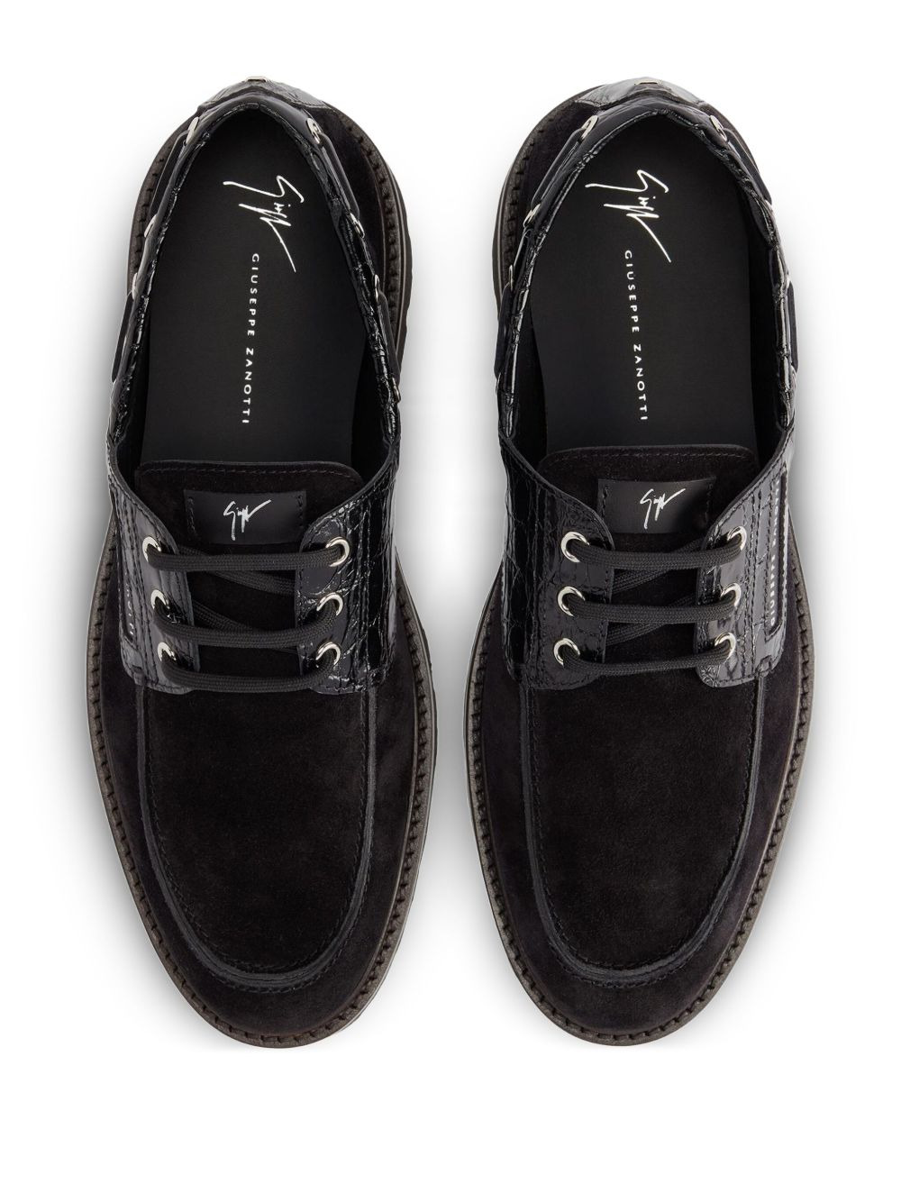 crocodile-effect suede lace-up boat shoes - 3