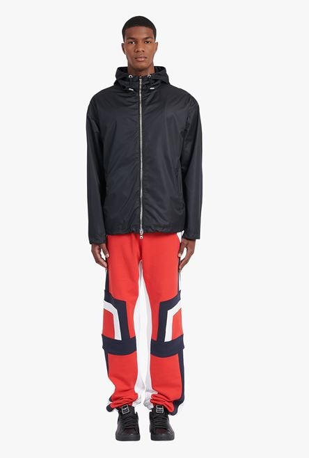 Black hooded nylon windbreaker with transparent Balmain logo - 4