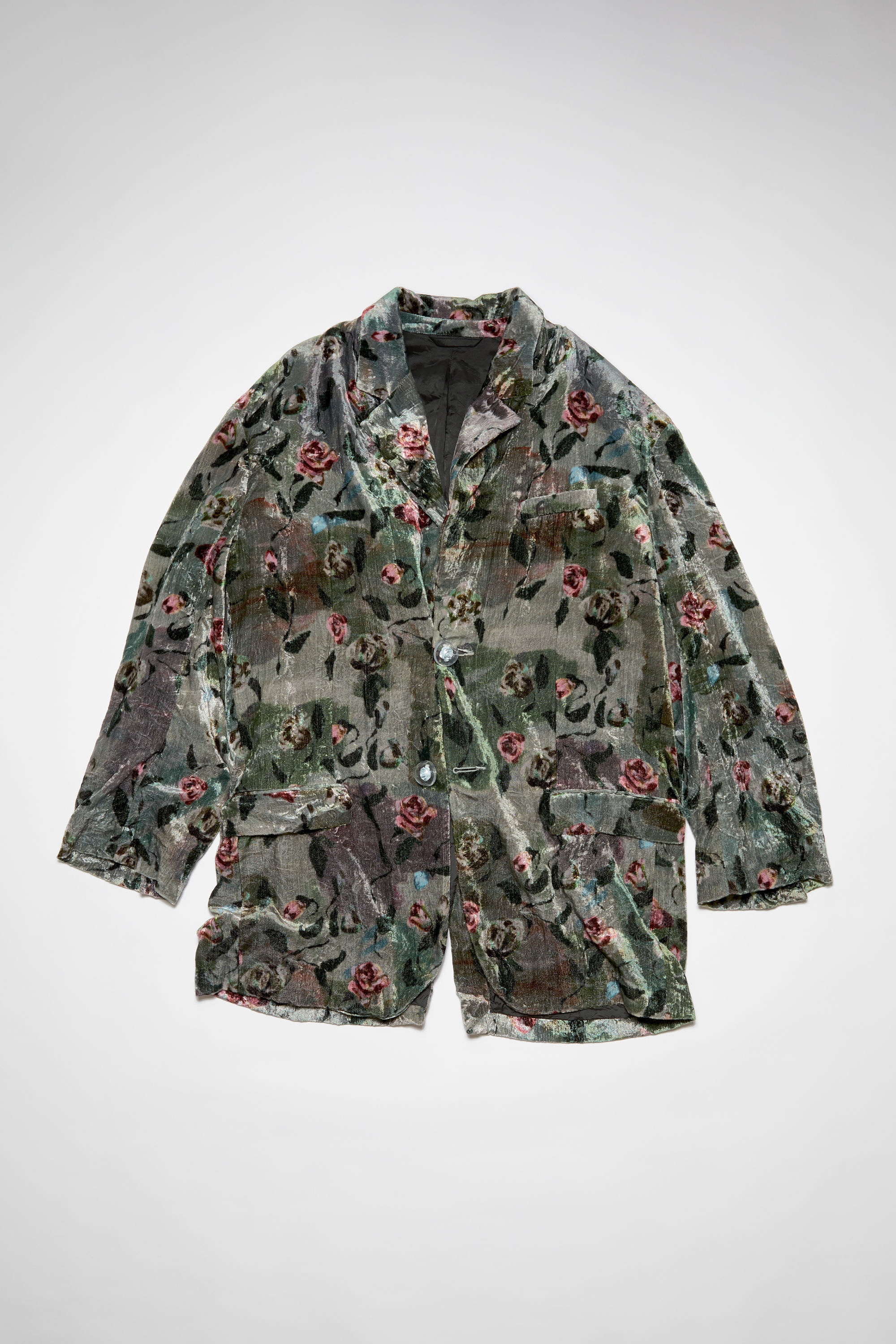 Single-breasted velvet suit jacket - Dusty green - 7