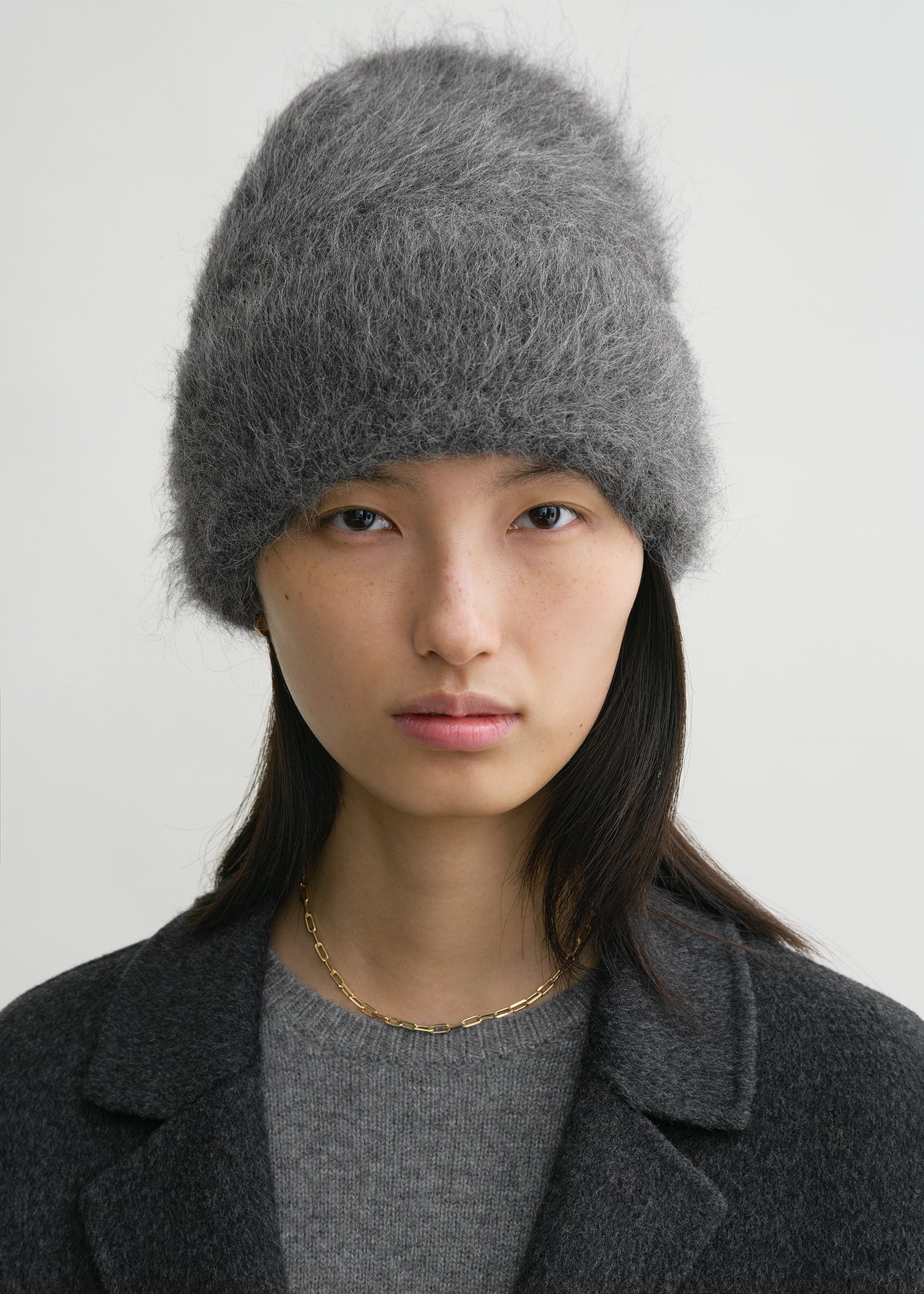 SS25【TOTEME】Charcoal Melange Ribbed Wool Beanie Totême Alpaca knit beanie dark grey melange | REVERSIBLE