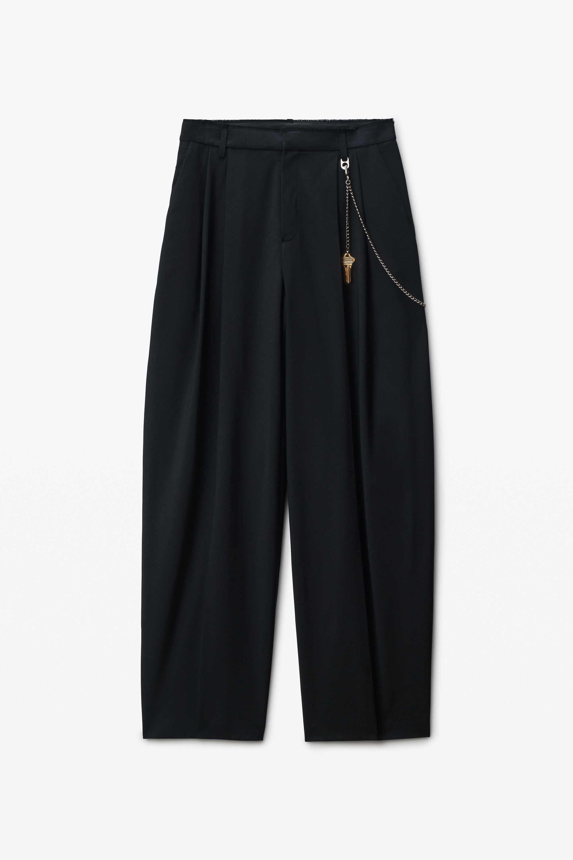 Black Wool-Blend Mid-Rise Pants - 1