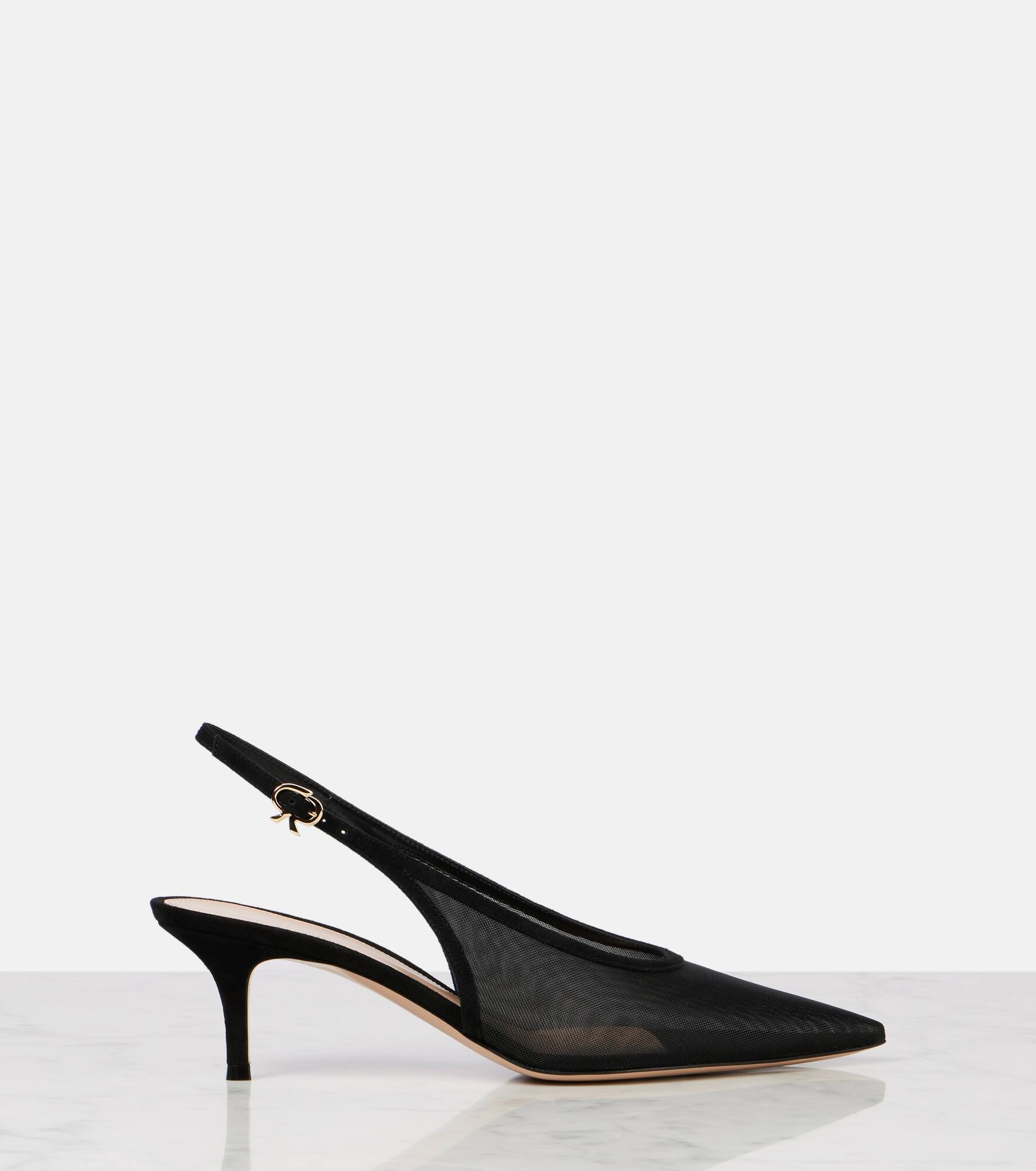 55 leather-trimmed organza slingback pumps - 4