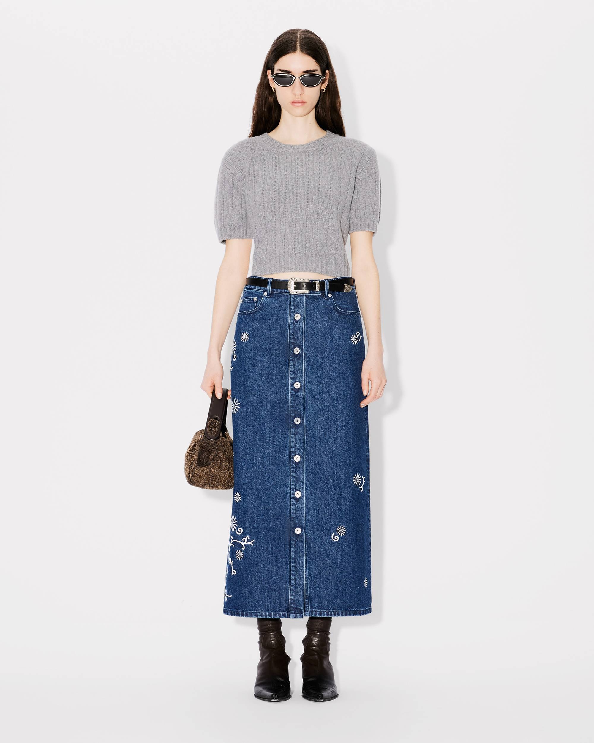 'KENZO Marguerite' embroidered long skirt in japanese denim - 3