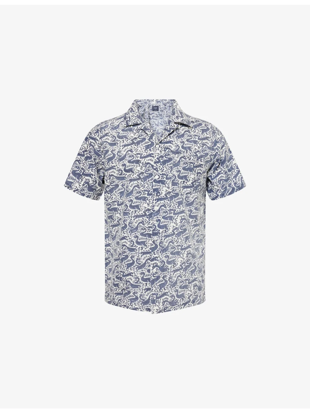 Duck Block-Print Camp-Collar Short Sleeve Cotton Shirt - 1