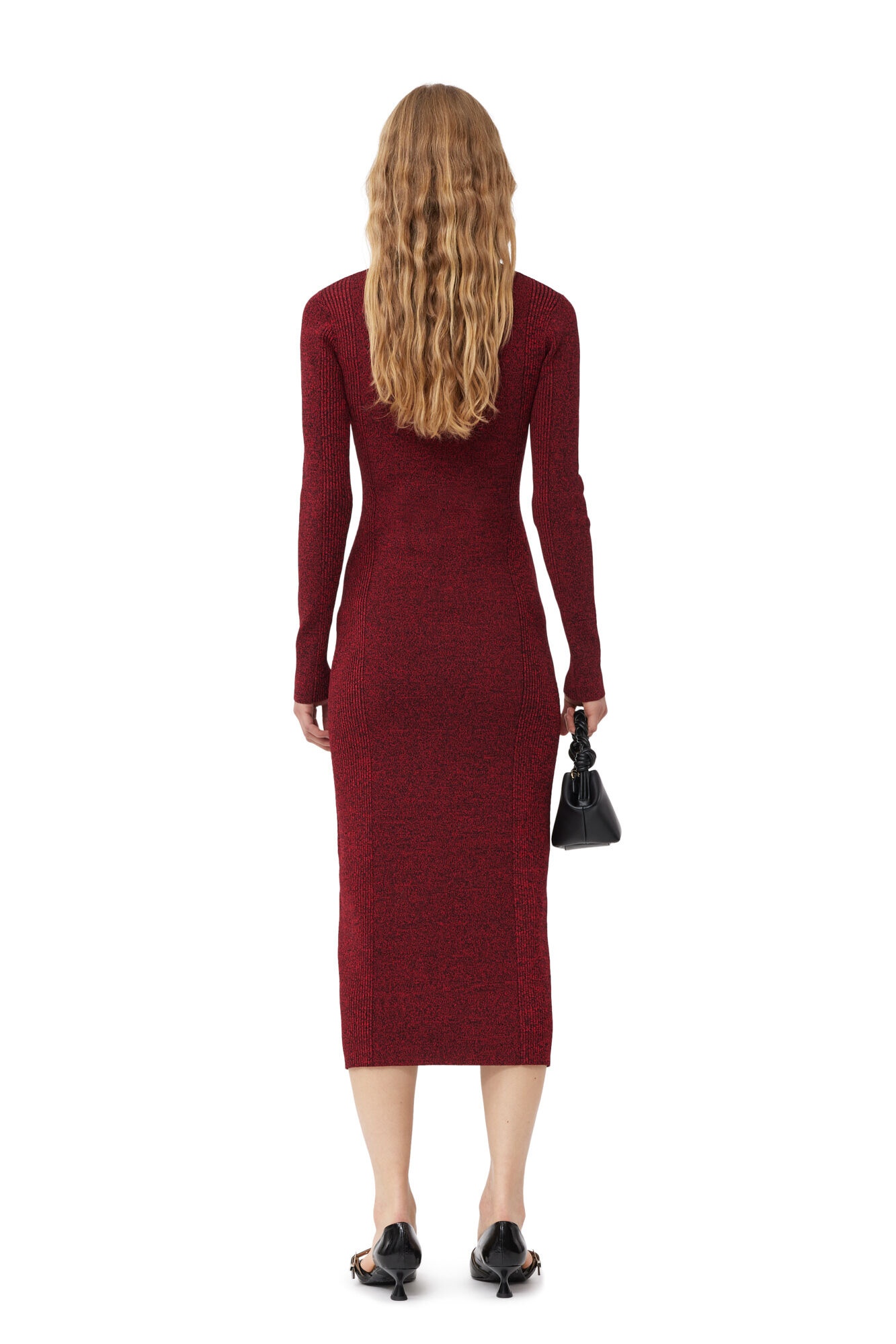 RED MELANGE RIB POLO DRESS - 3