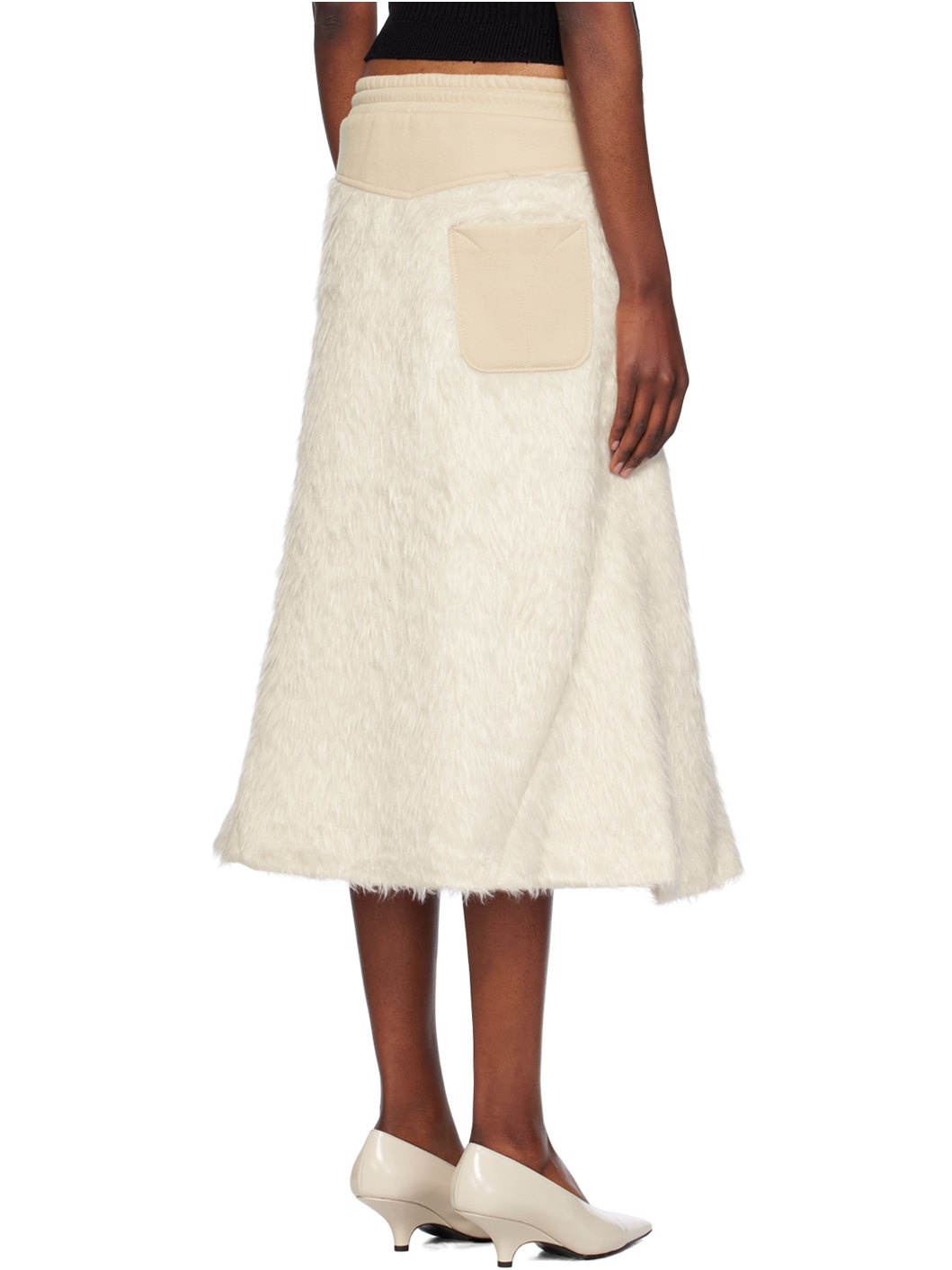Beige Shaggy Faux-Fur Midi Skirt - 3