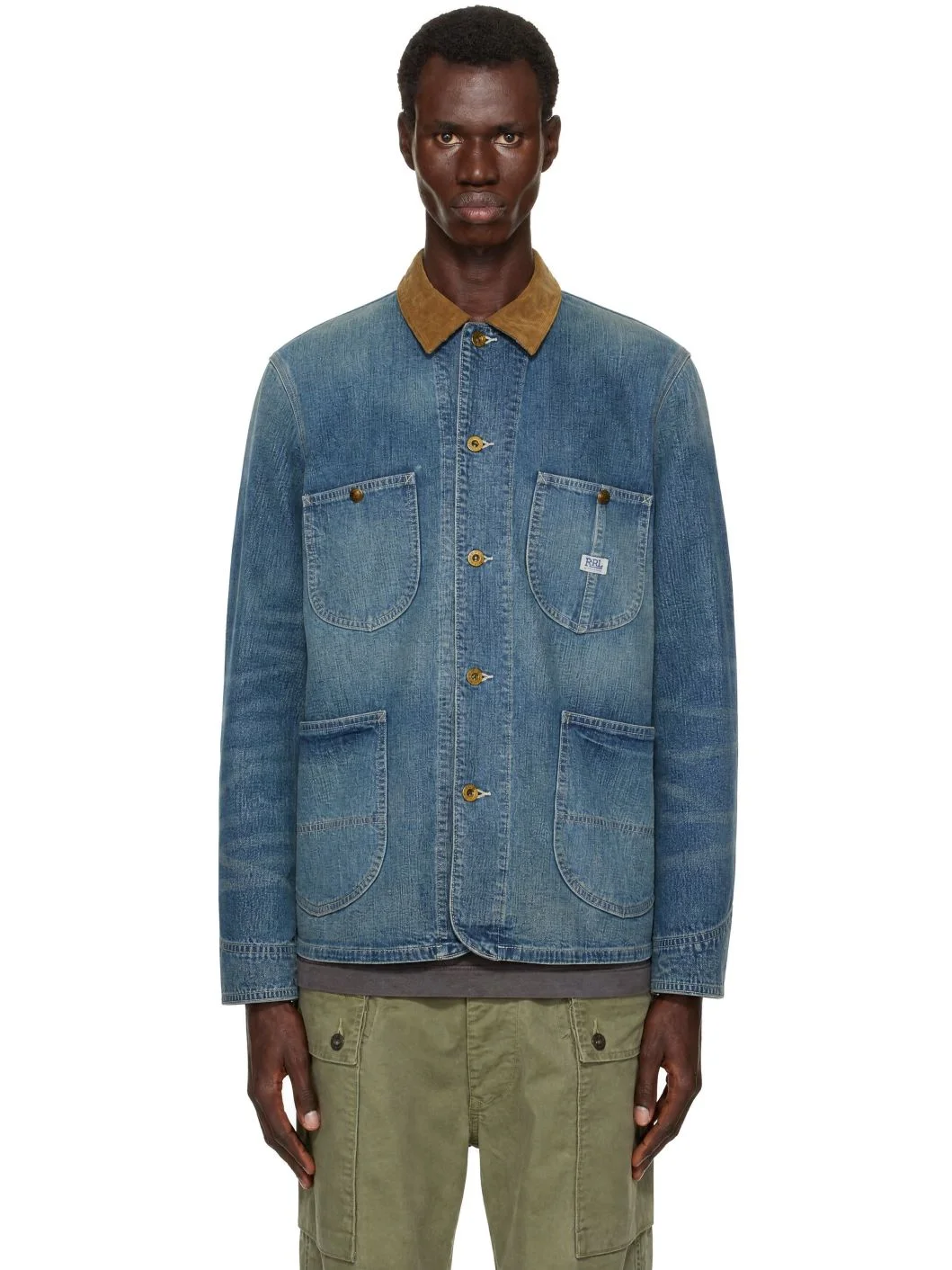 Blue Corduroy-Collar Indigo Denim Jacket - 1