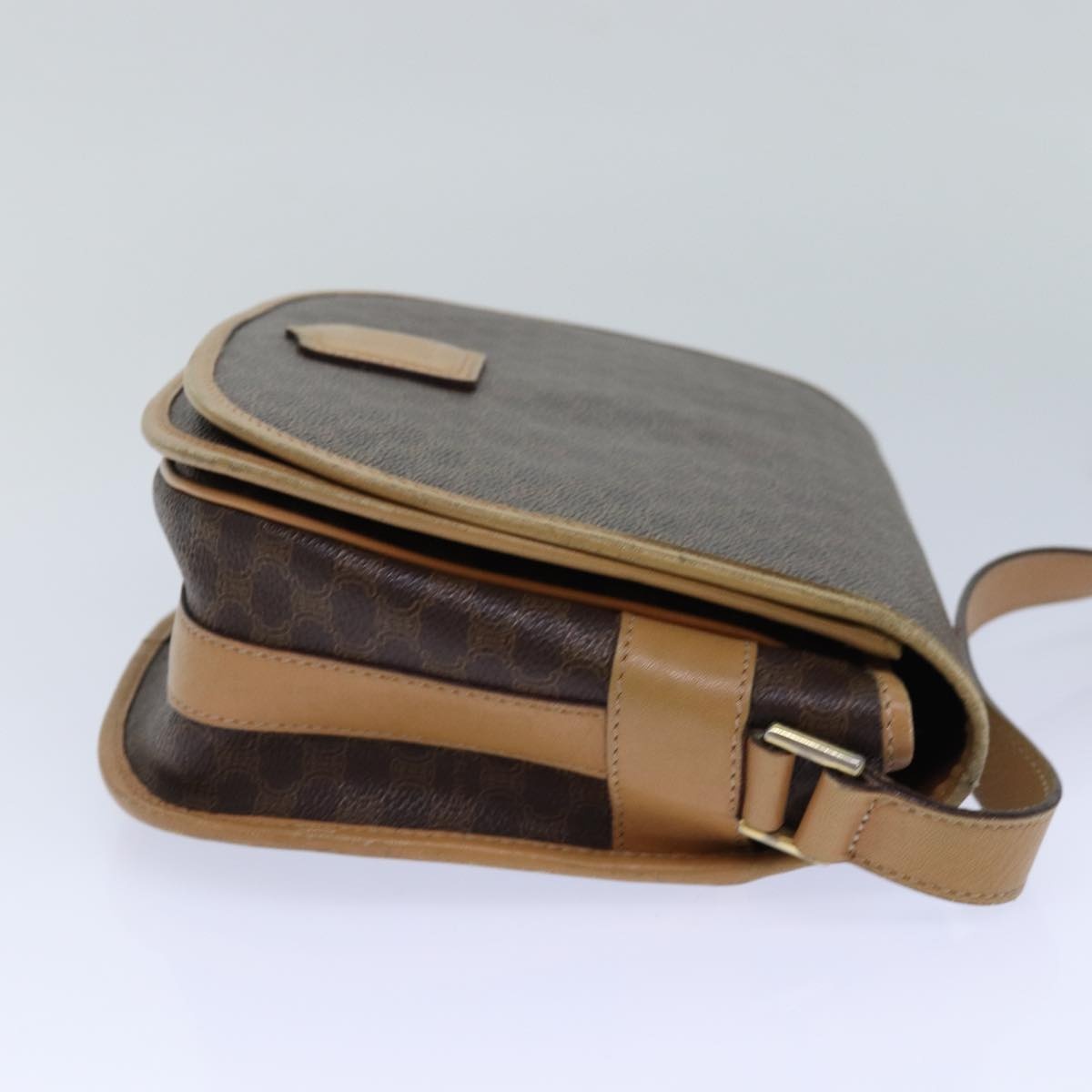 CELINE Macadam Canvas Shoulder Bag Pvc Leather Brown Gold - 4