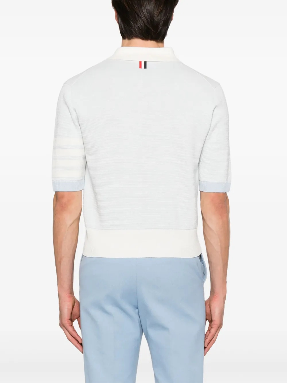 THOM BROWNE - Men Textured Striped Stitch Relaxed Fit Short Sleeve Polo - 2