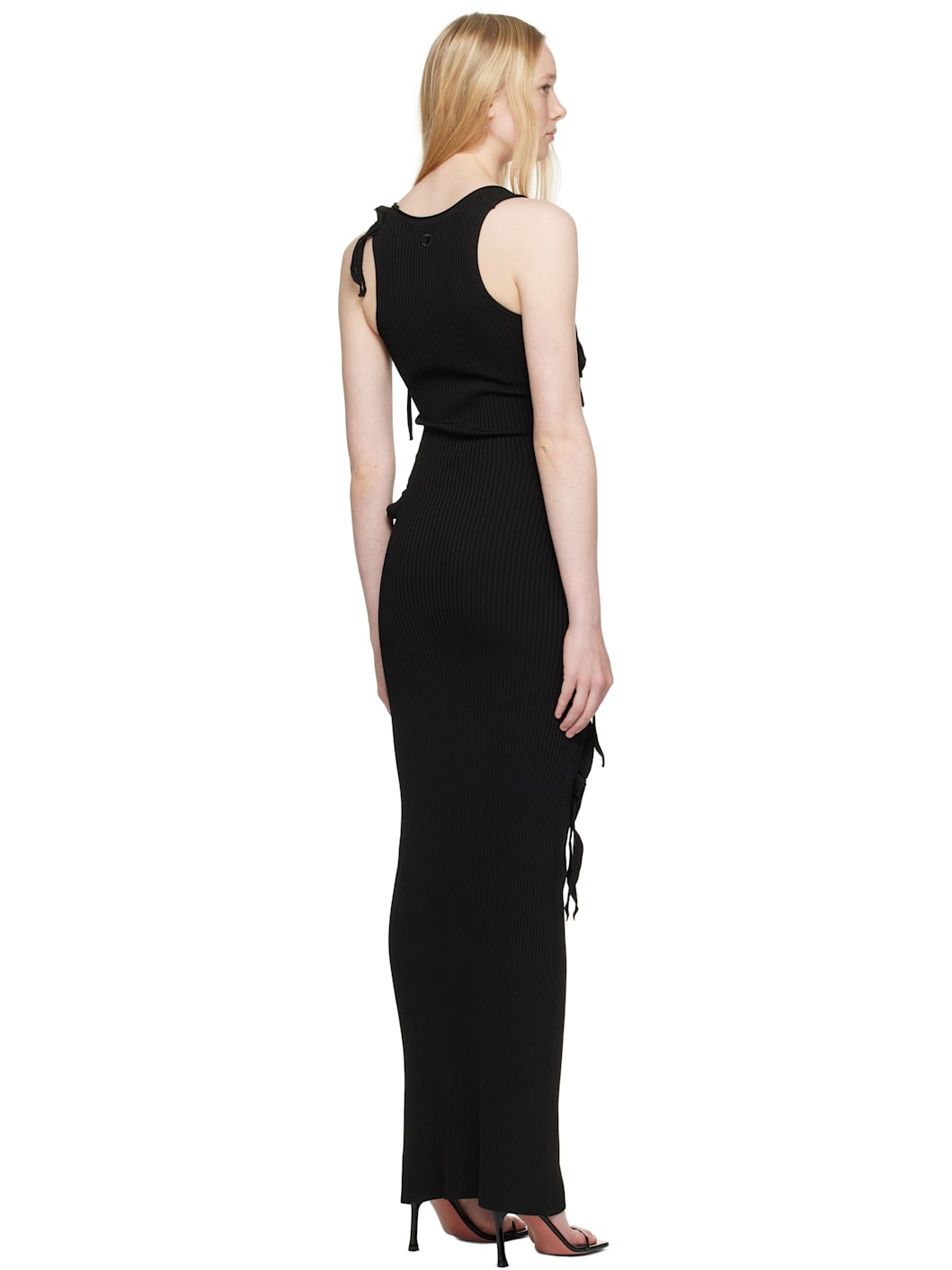 Black Knitted Ribbon Long Tank Maxi Dress - 3