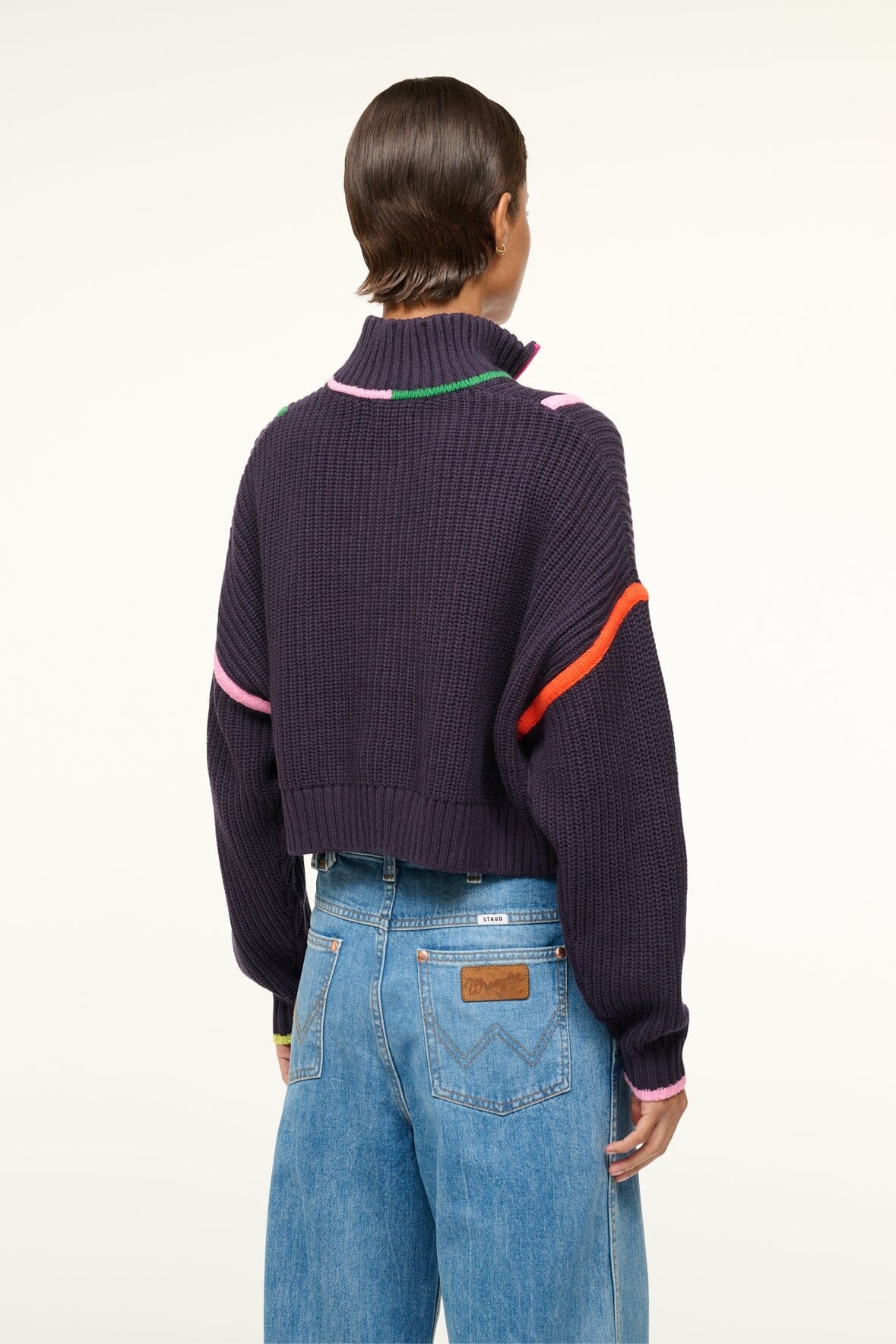 STAUD CROPPED HAMPTON SWEATER NAVY MULTI - 4