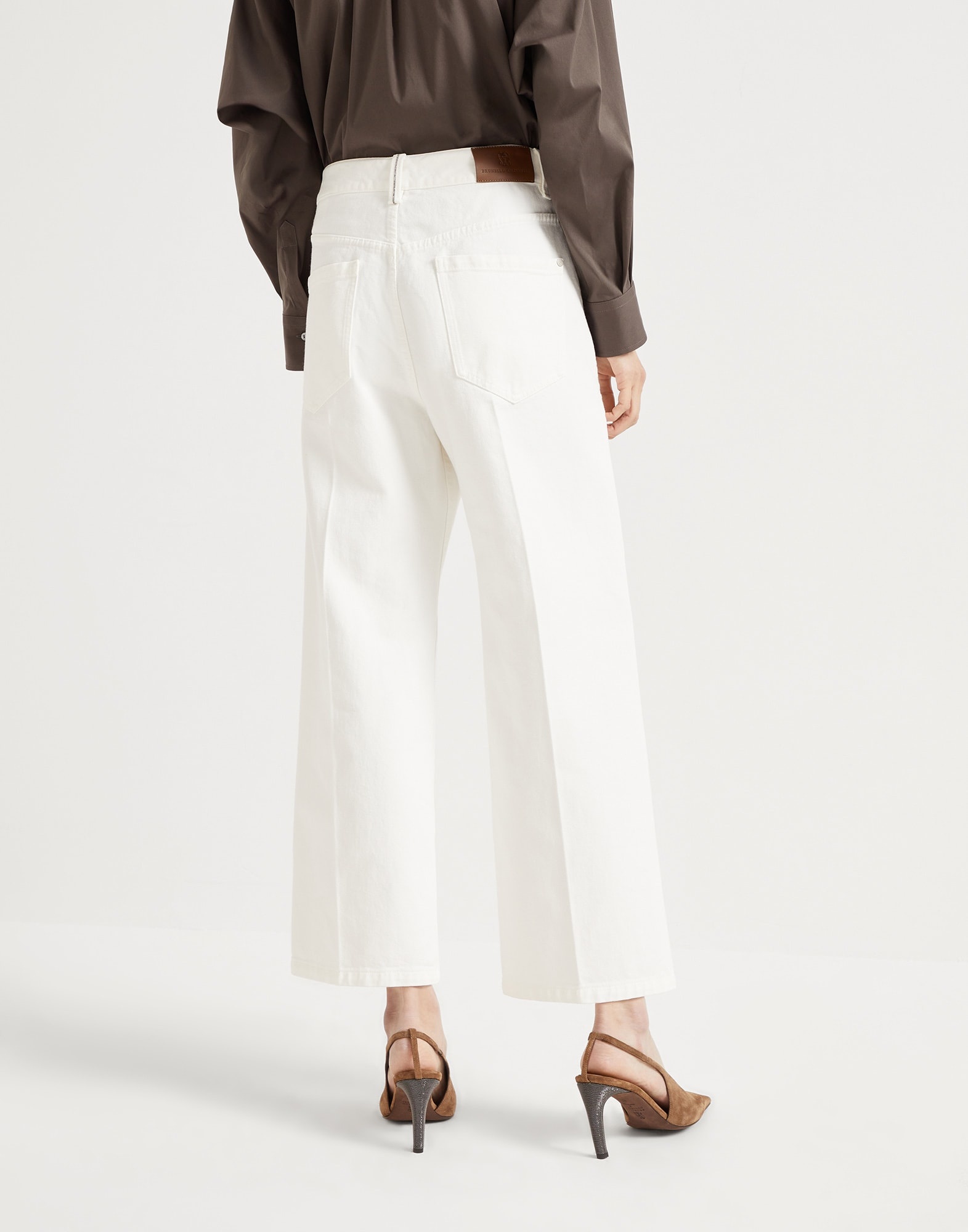 Dyed denim contemporary square trousers with monili - 2