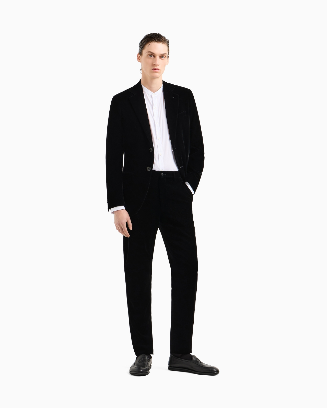 Icon George line single-breasted stretch-velvet jacket - 2