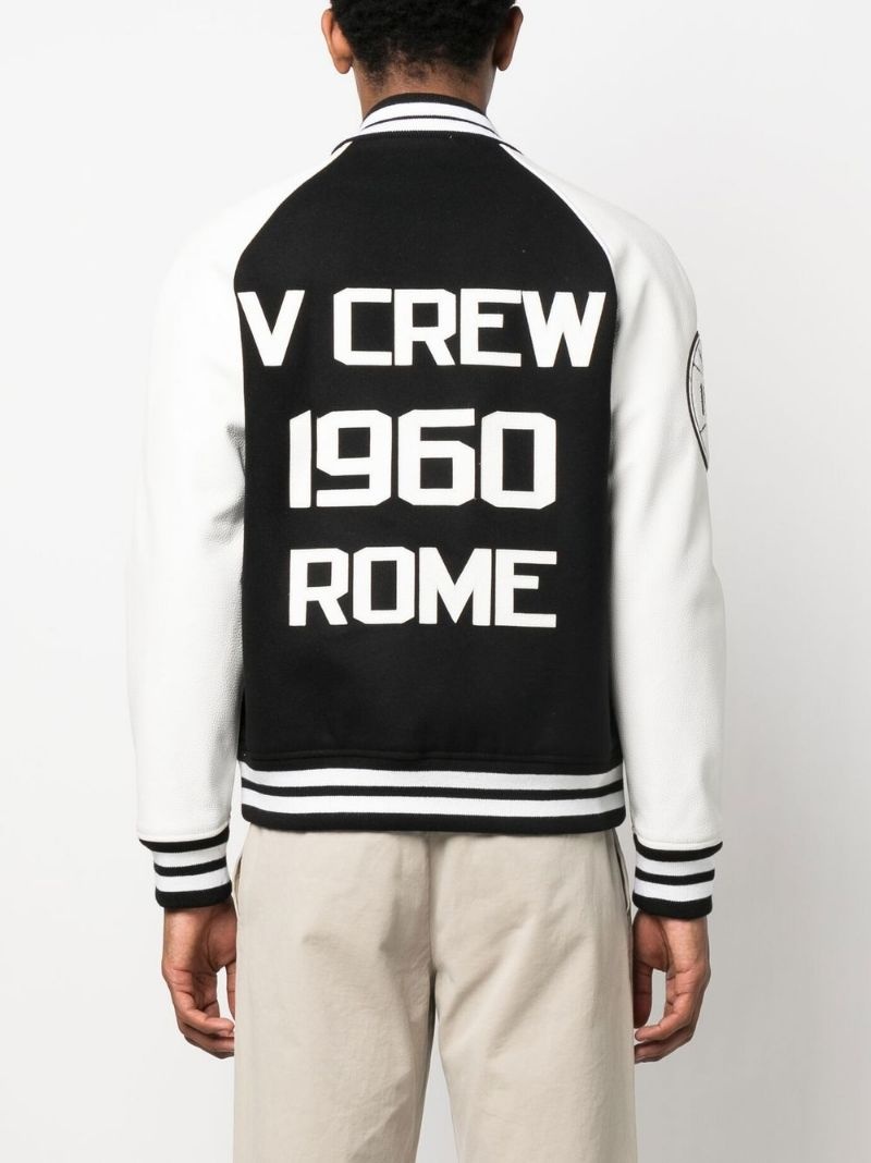 logo-patch leather sleeve bomber jacket - 4