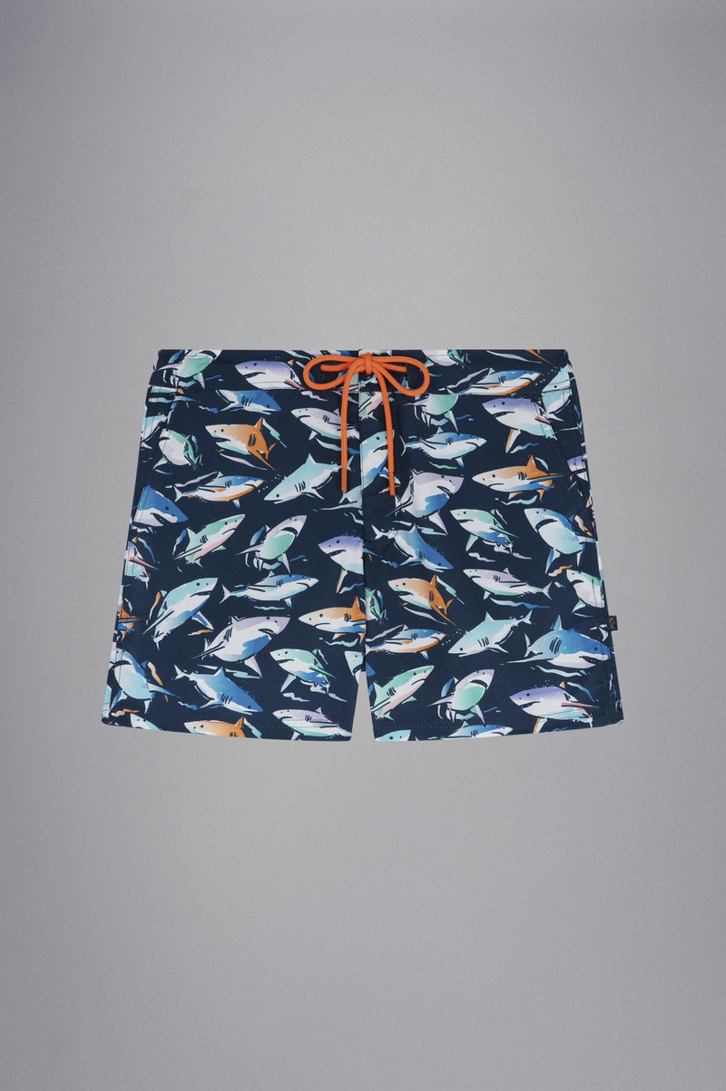 SWIM SHORTS WITH MULTICOLOUR SHARK PRINT 1