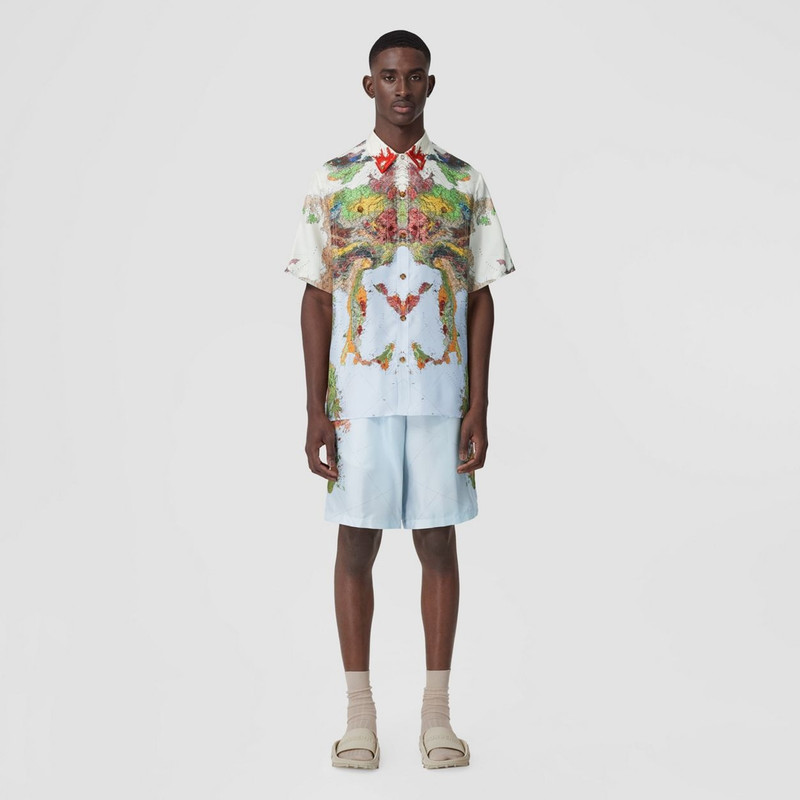 Map Print Washed Silk Drawcord Shorts 5