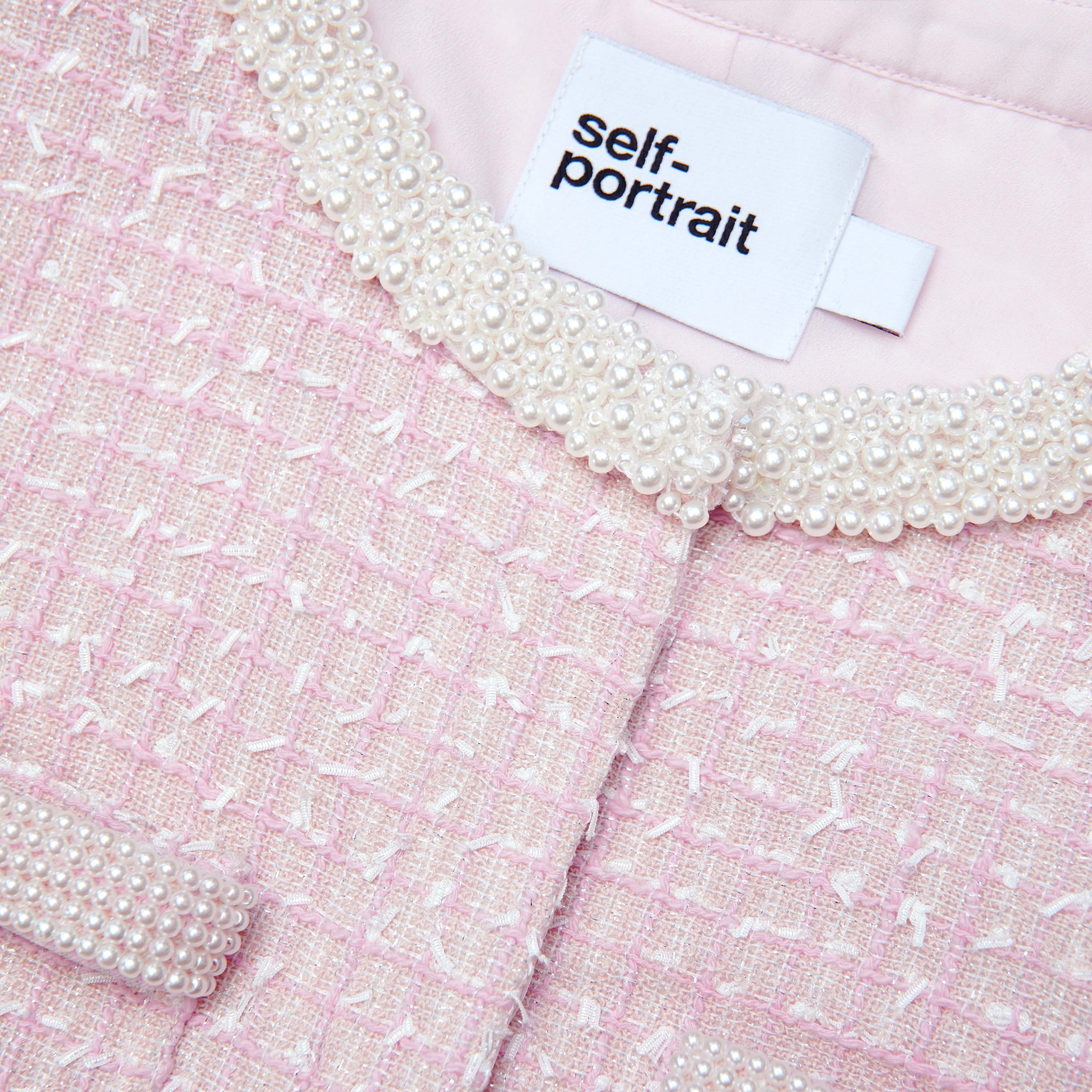 Pink Boucle Pearl Trim Jacket - 5