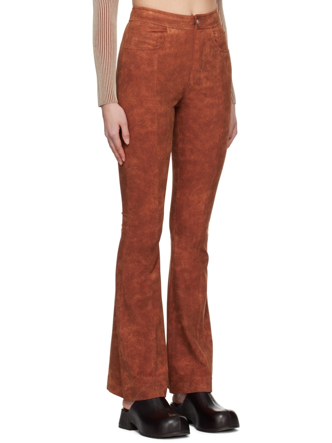 Orange Paneled Faux-Leather Trousers - 2