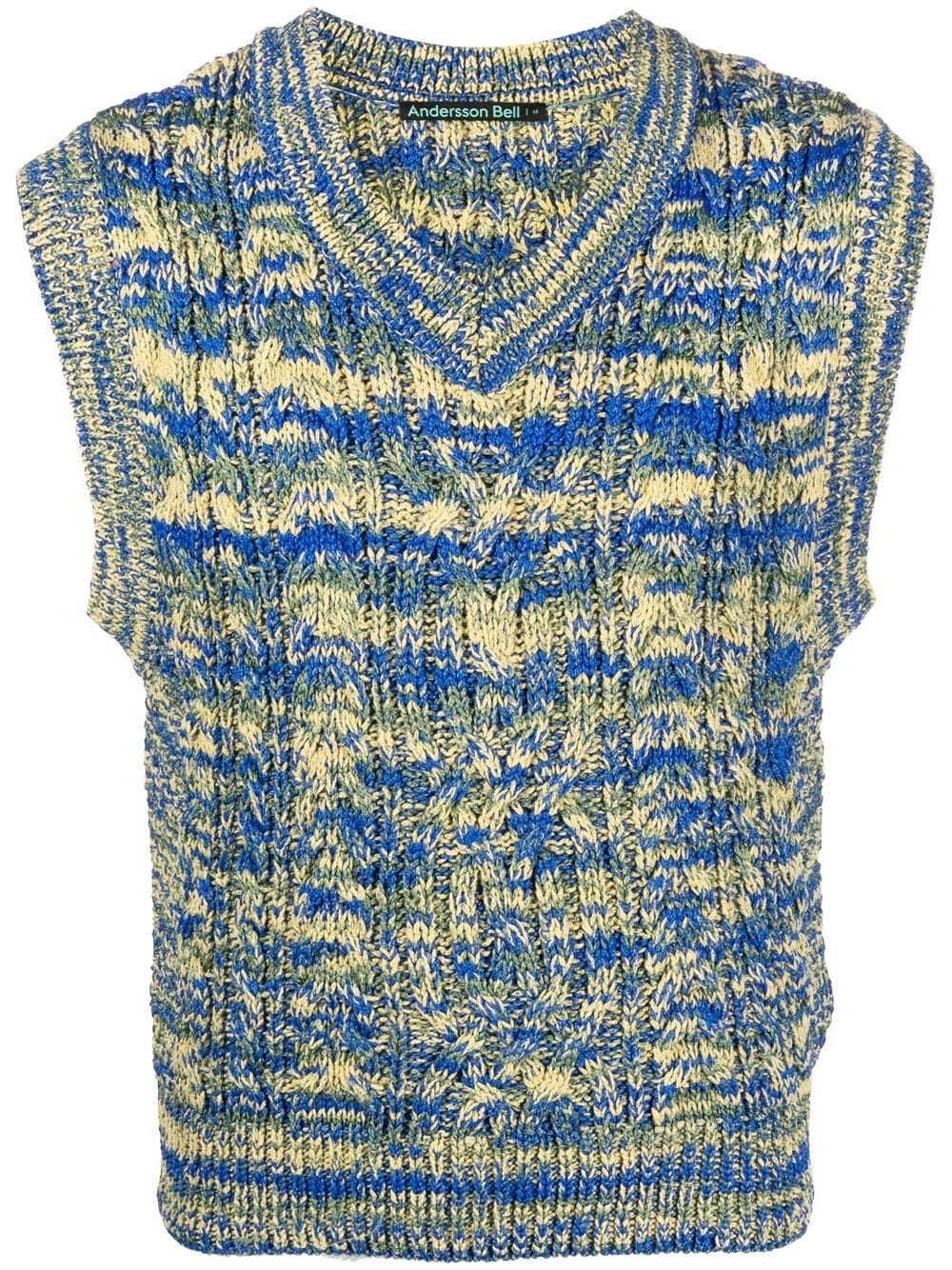 abstract-knit V-neck vest - 1