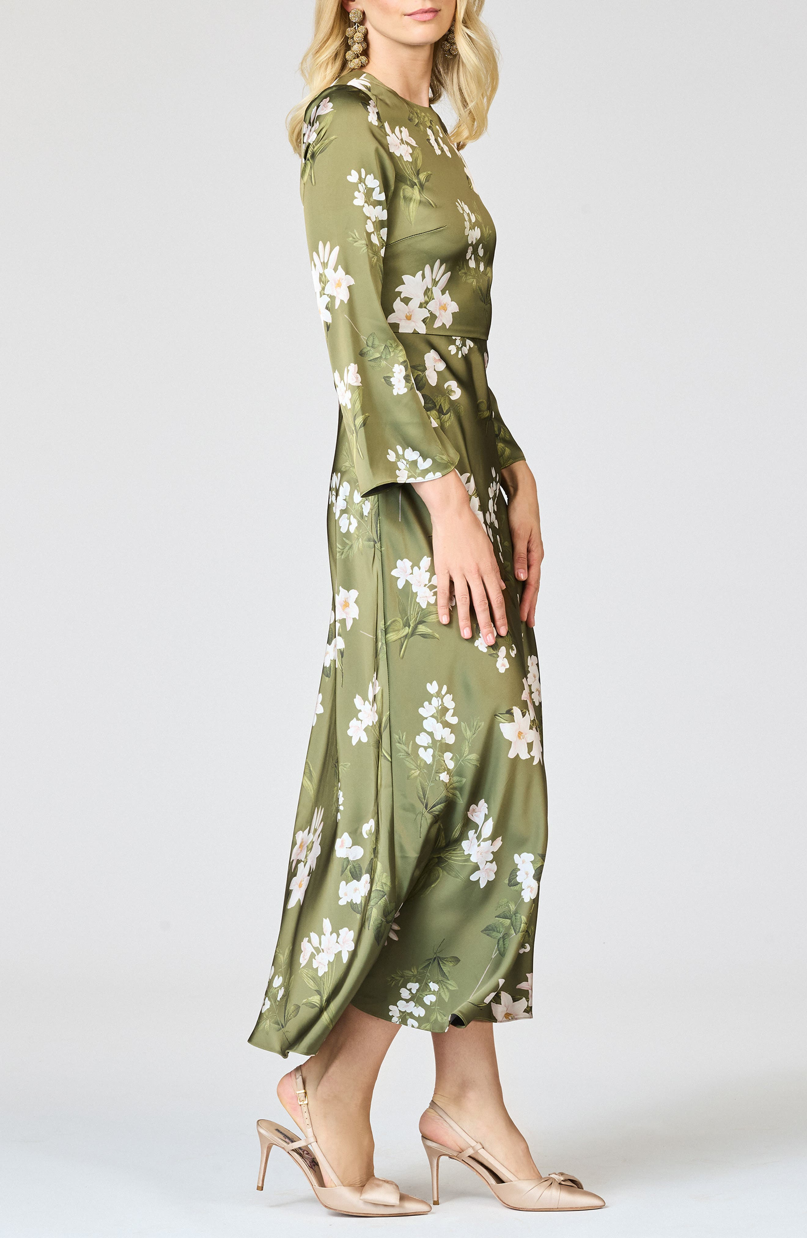 Sachin & Babi Tyra Floral Long Sleeve Satin Midi Dress in Moss Formosa at Nordstrom - 3