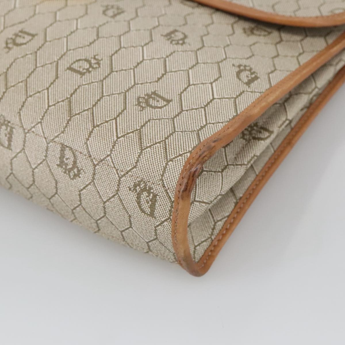 DIOR Honeycomb Canvas Hand Bag Leather Beige Gold - 12