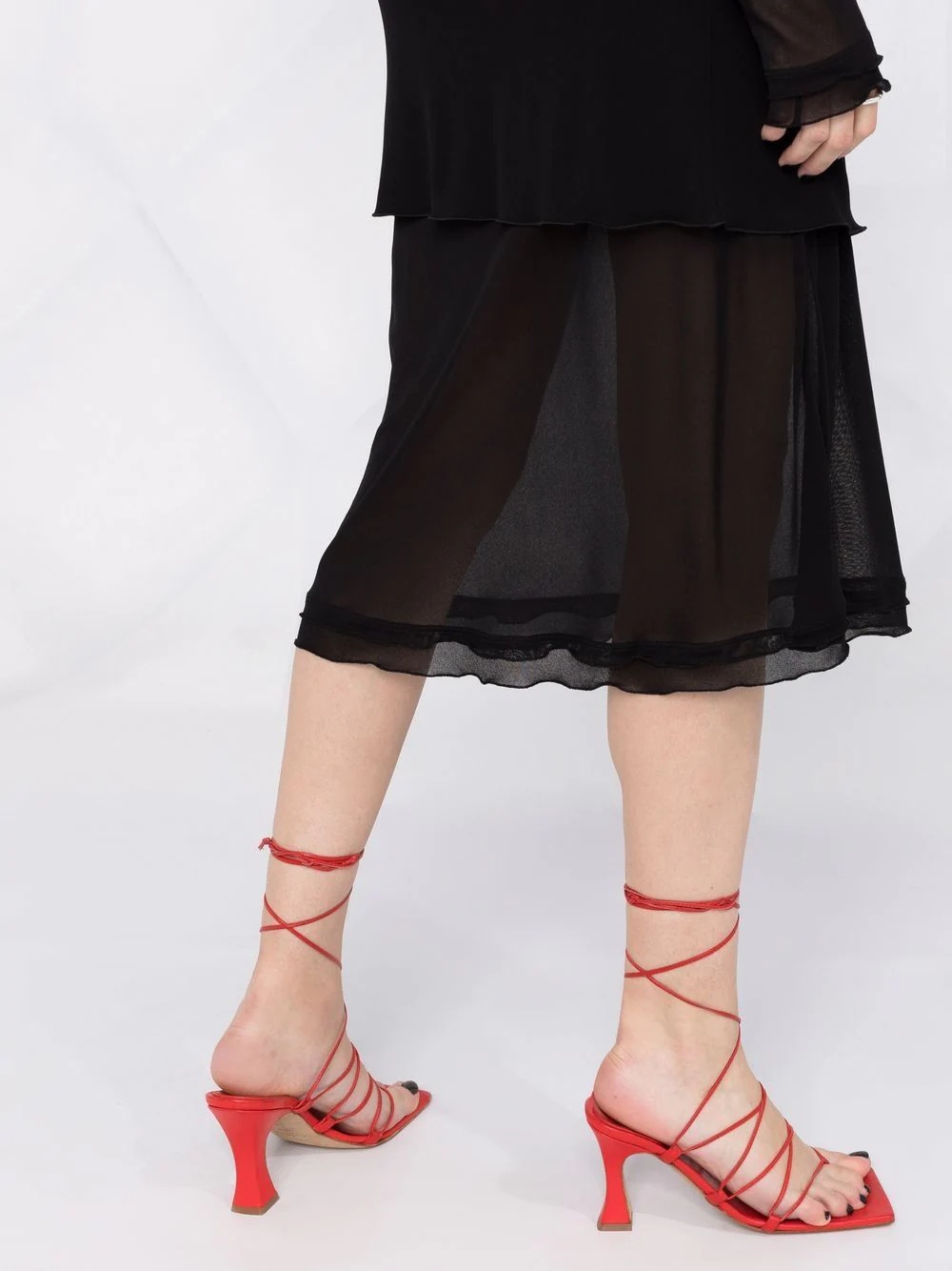 sheer-panels draped midi dress - 5