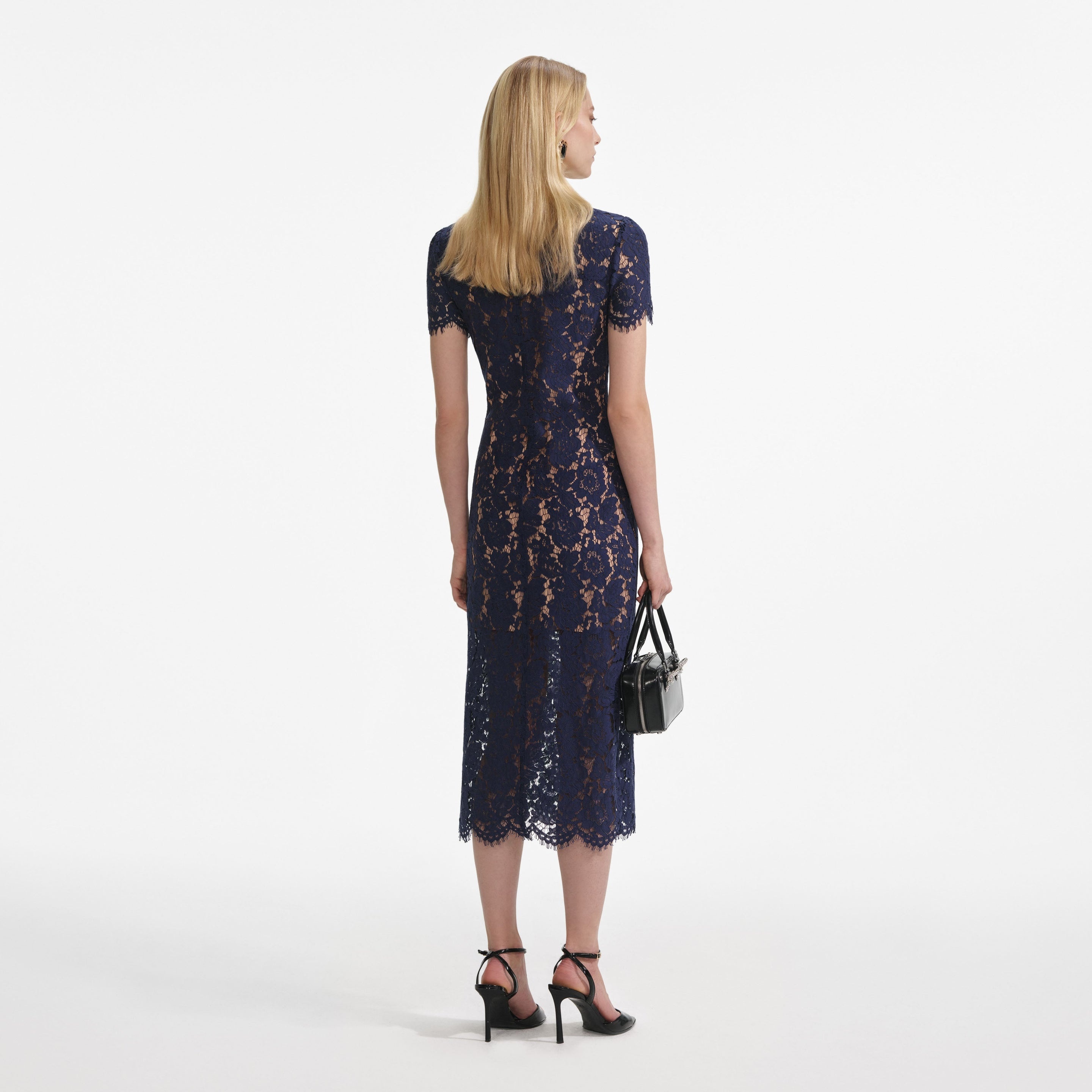 Navy Lace Contrast Collar Midi Dress - 3