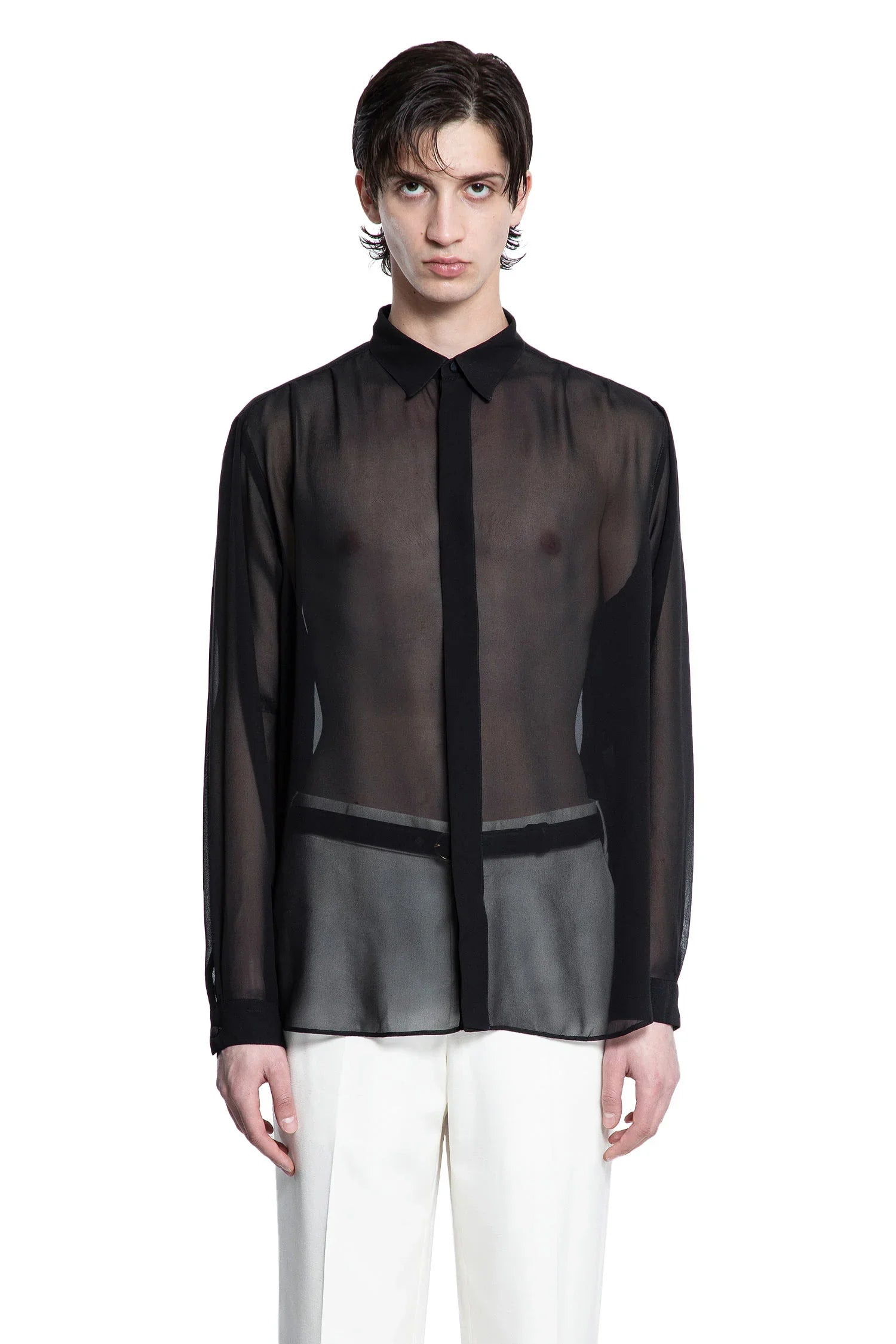 Silk-Chiffon-Long-Sleeve-Shirt - 1