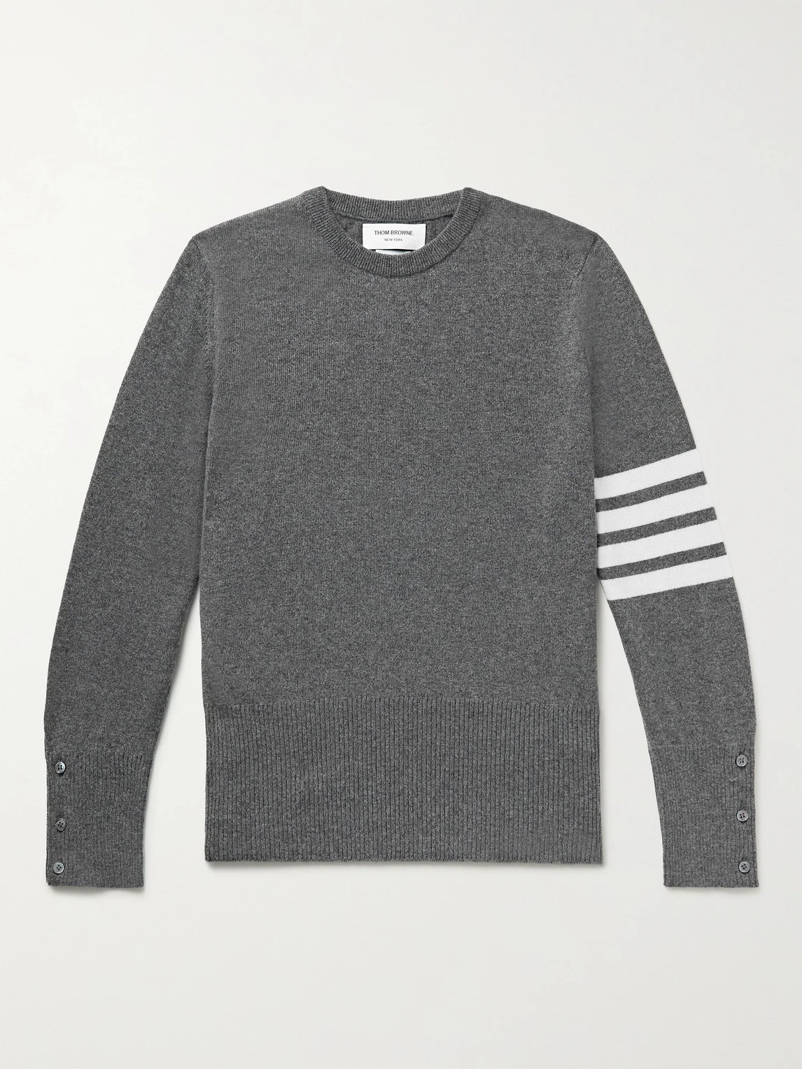Slim-Fit Striped Grosgrain-Trimmed Cashmere Sweater - 1
