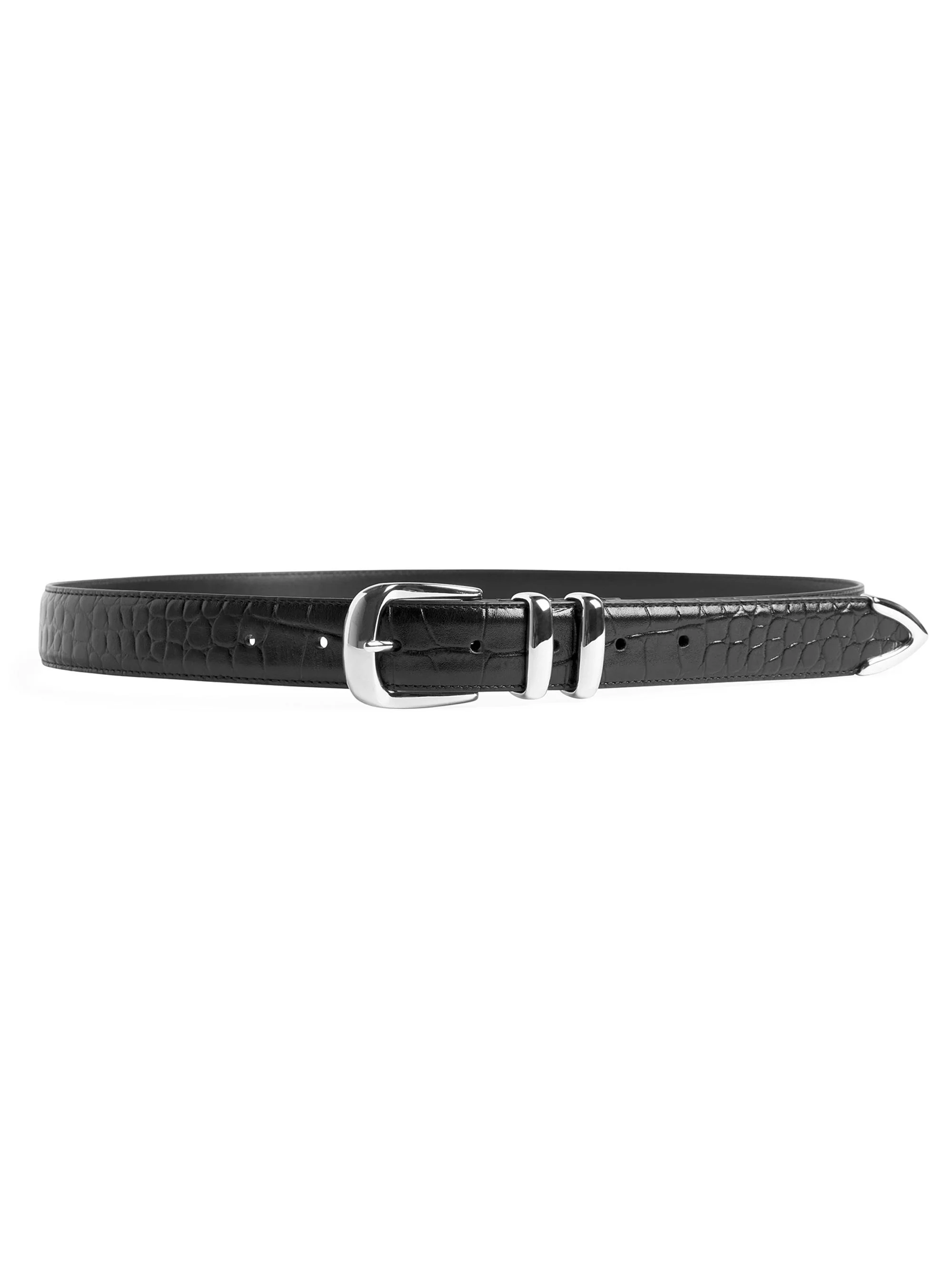 Women's The Jordan Croc-Embossed Leather Belt - Black Nickel - 1