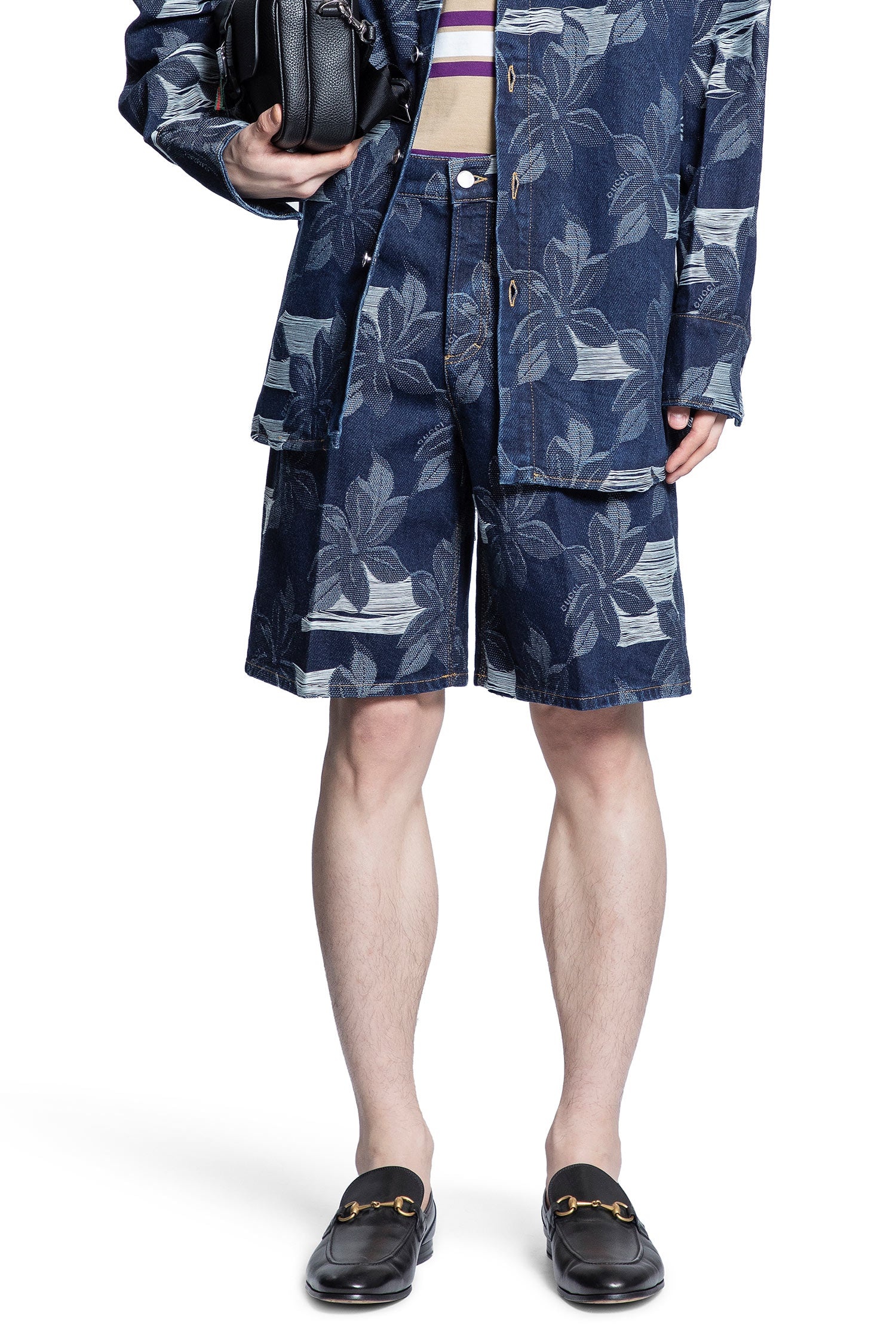 Denim-Floral-Jacquard-Shorts - 5